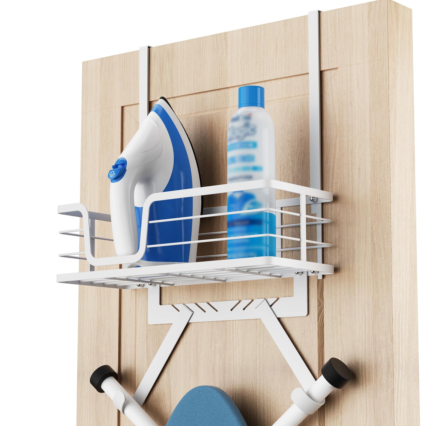 KES Over The Door Ironing Board and Iron Hanger, White Ironing Board Holder Fit for 1 3/4 Doors, Behind Door Hanger with Hooks Storage Y or T Shape Iron Board, HIR501B-WH