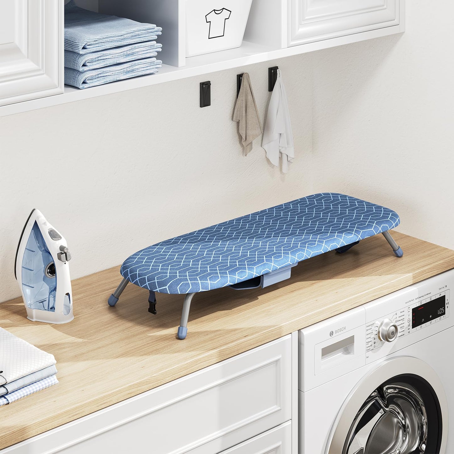 APEXCHASER Foldable Ironing Board with Iron Holder, Tabletop Small Iron Board with 2 Heat Resistant Ironing Covers, Portable Tabletop Ironing Board with Non-Slip Feet for Home Travel Use