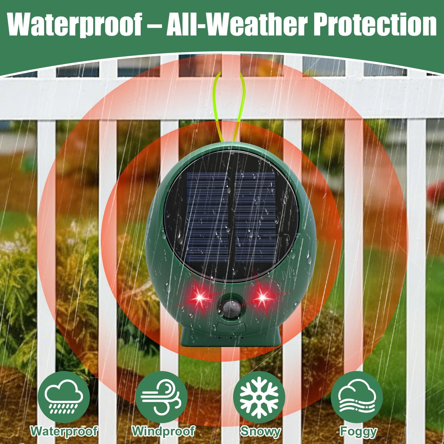 OBEST Solar Animal Deterrent, Cat Deterrent Outdoor with Motion Sensor, Ultrasonic & Strobe Light, Waterproof Yard & Garden Protector for Deer, Cat, Racoon, Squirrel, Rodents, Sound Frequency 8kHZ