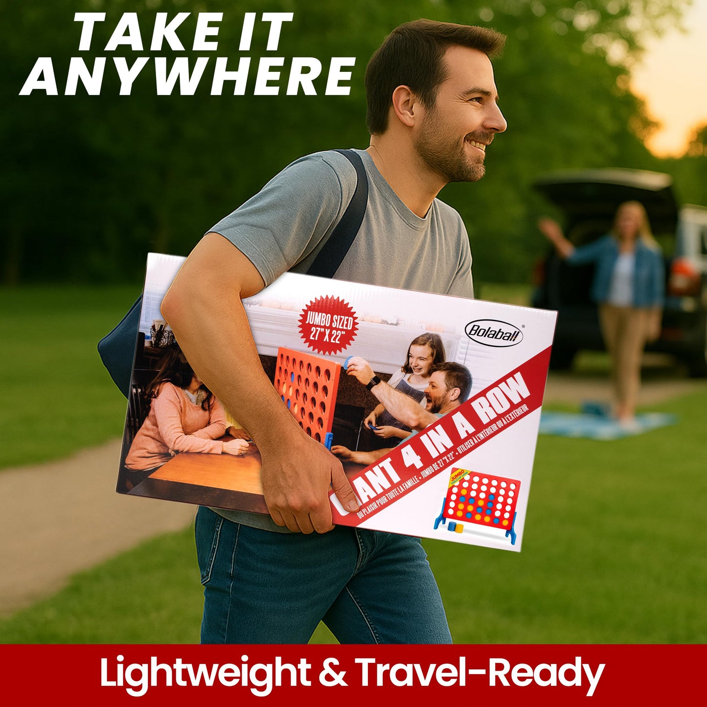 Bolaball Giant 4 Connect in a Row | Big Indoor/Outdoor Four in a Row Board Game | Kids and Family Edition | Jumbo Size 27 in by 22 in. | Red, Blue, and Yellow