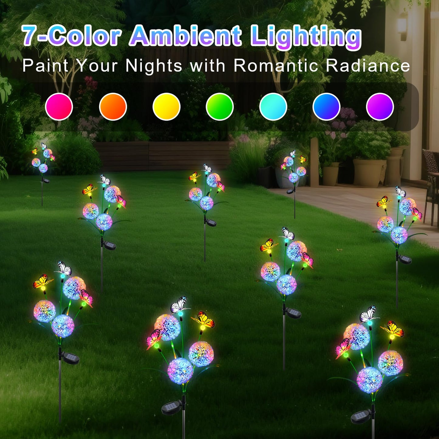 Ninonly Solar Lights Outdoor Garden, 2 Pack Dandelion with Butterfly Lights, Waterproof Solar Powered Garden Pathway Light Outdoor, Bright LED Ornaments for Yard Lawn Patio Decoration