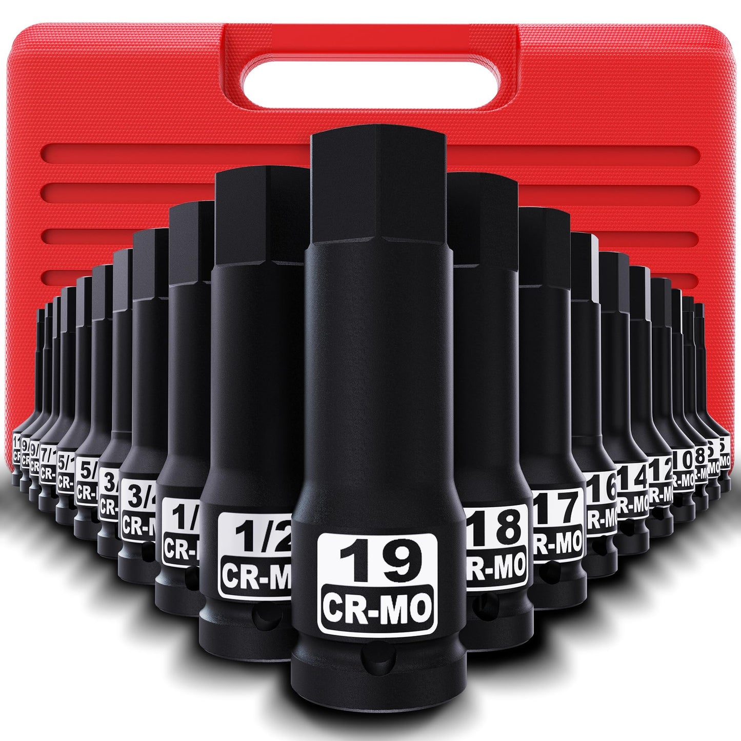 Aiourx 1/2" Drive Master Impact Hex Bit Socket Set, Metric & SAE, 20-Piece Impact Allen Bit Socket Set, 5mm - 19mm & 1/4" - 3/4", Heavy Duty Storage Case