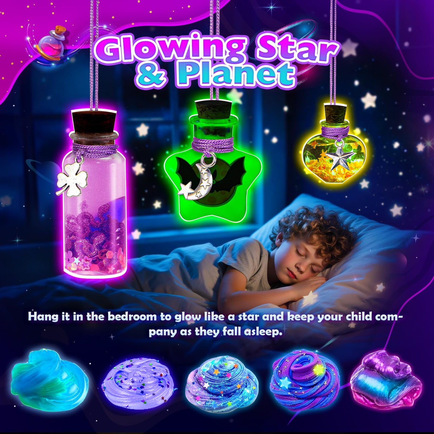 Slime Kit, decked Galaxy Slime Making Kit DIY Kit Slime Kit for Girls with Glitter Powder, Galaxy Stickers Craft Kits for Kids 6-12 Year Old Easter Birthday Gifts for Girls 6 7 8 9