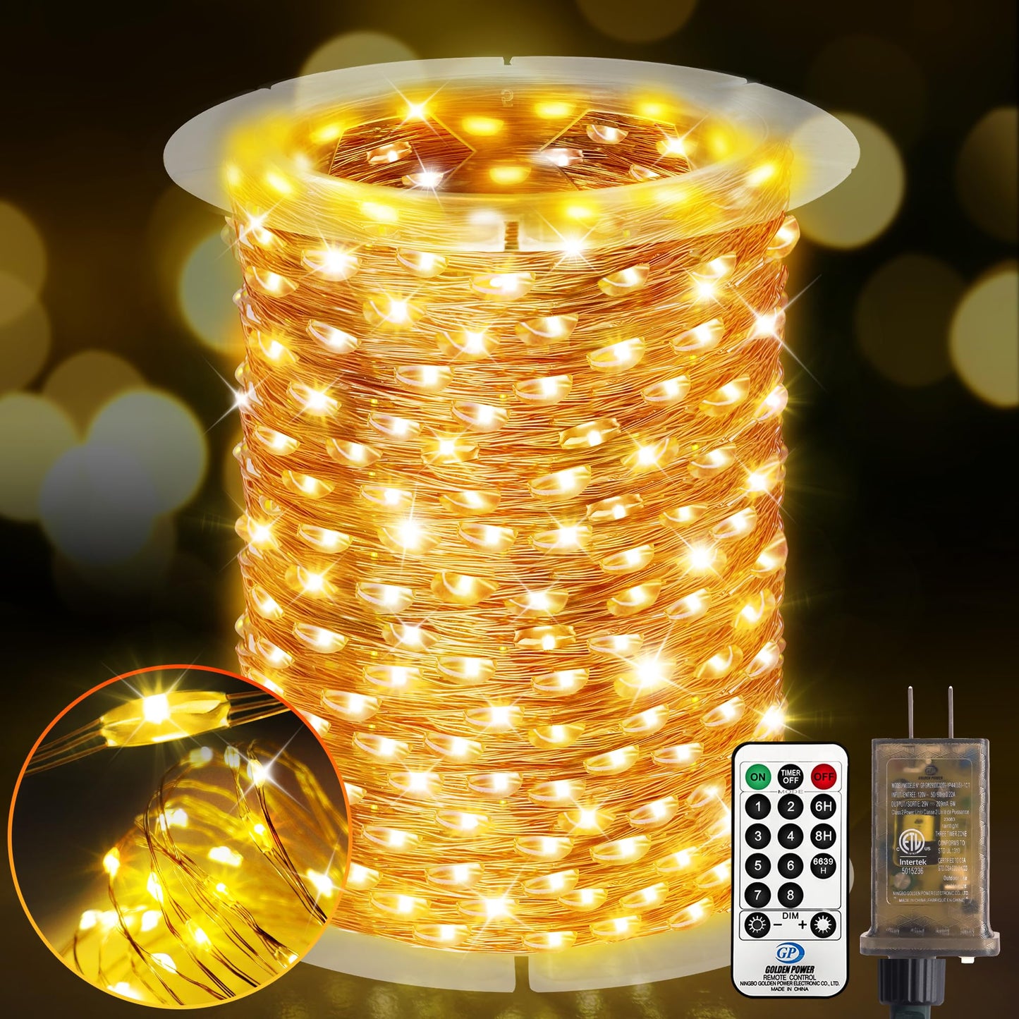 KNONEW Fairy Lights Plug in, 203FT 600 LED String Lights Indoor Outdoor Waterproof 8 Modes Memory Times Twinkle Lights for Wedding Bedroom Walls Garden Trees Decoration(Warm White)