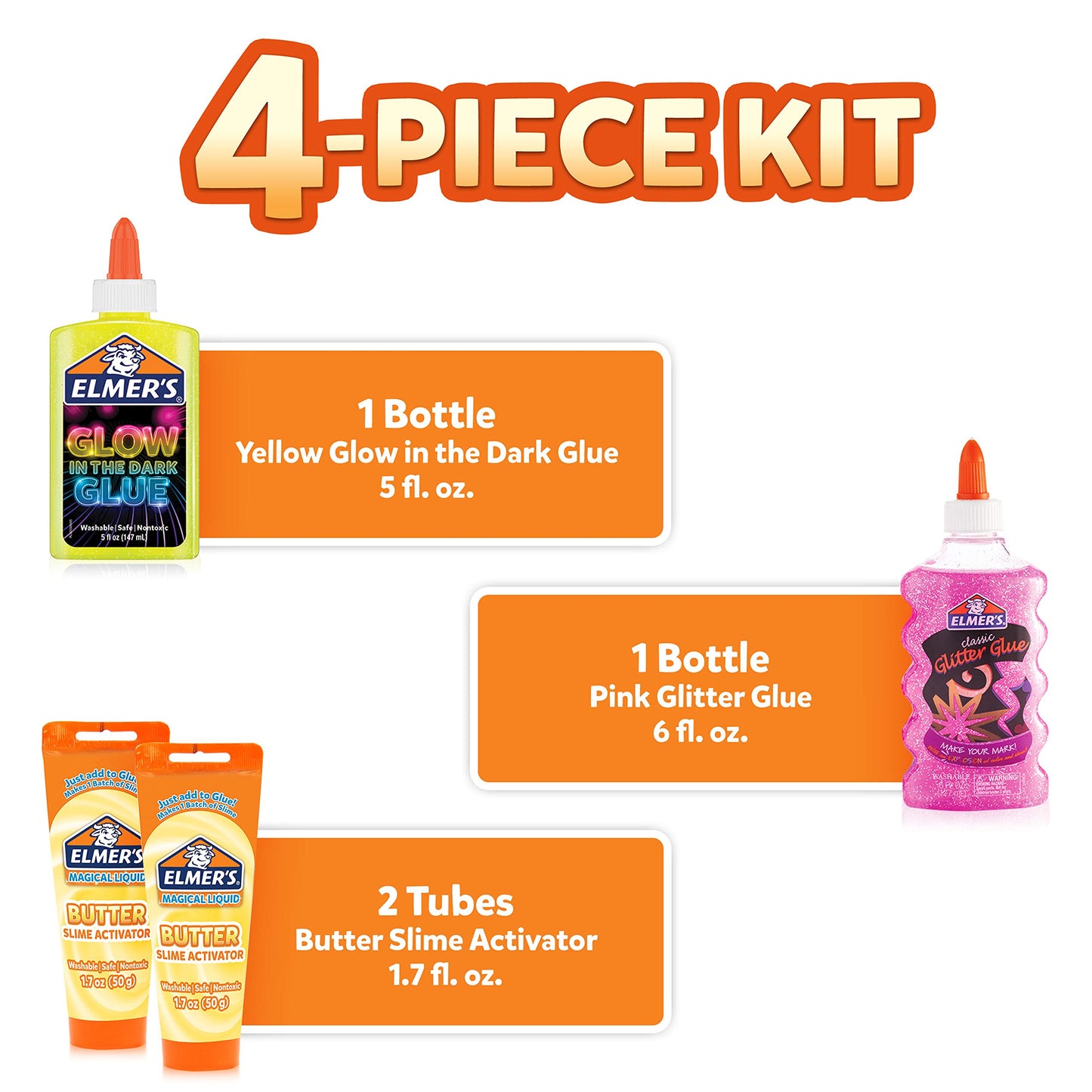 Elmer's Butter Slime Kit, Includes Glow in The Dark and Glitter Glue, Slime Activators, Washable, Safe, Nontoxic, 4 Piece Kit - Ideal for Kids, Activity Time, Classroom, Party, Gifts