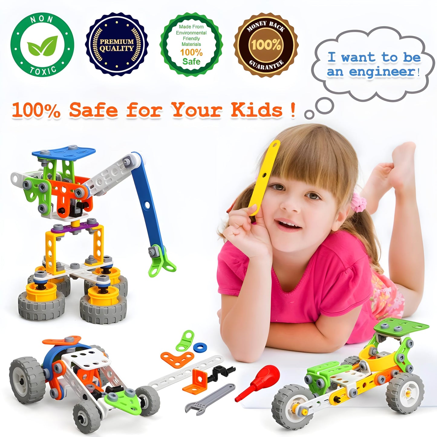 MOONTOY 175 Pieces STEM Building Toys for Kids Ages 4-8, Erector Set Construction Engineering Kit, 11-in-1 Creative Learning Activities, Birthday Gift for 4 5 6 7 Year Old Boys Girls