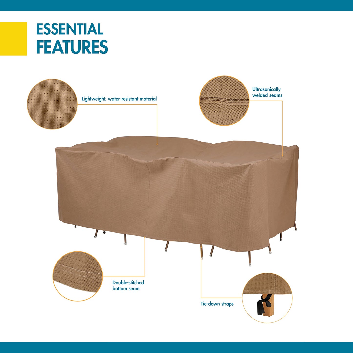 Duck Covers ETO10984 Essential Cover, Fits Outdoor Rectangular/Oval Patio Table and Chair Sets 109". Long