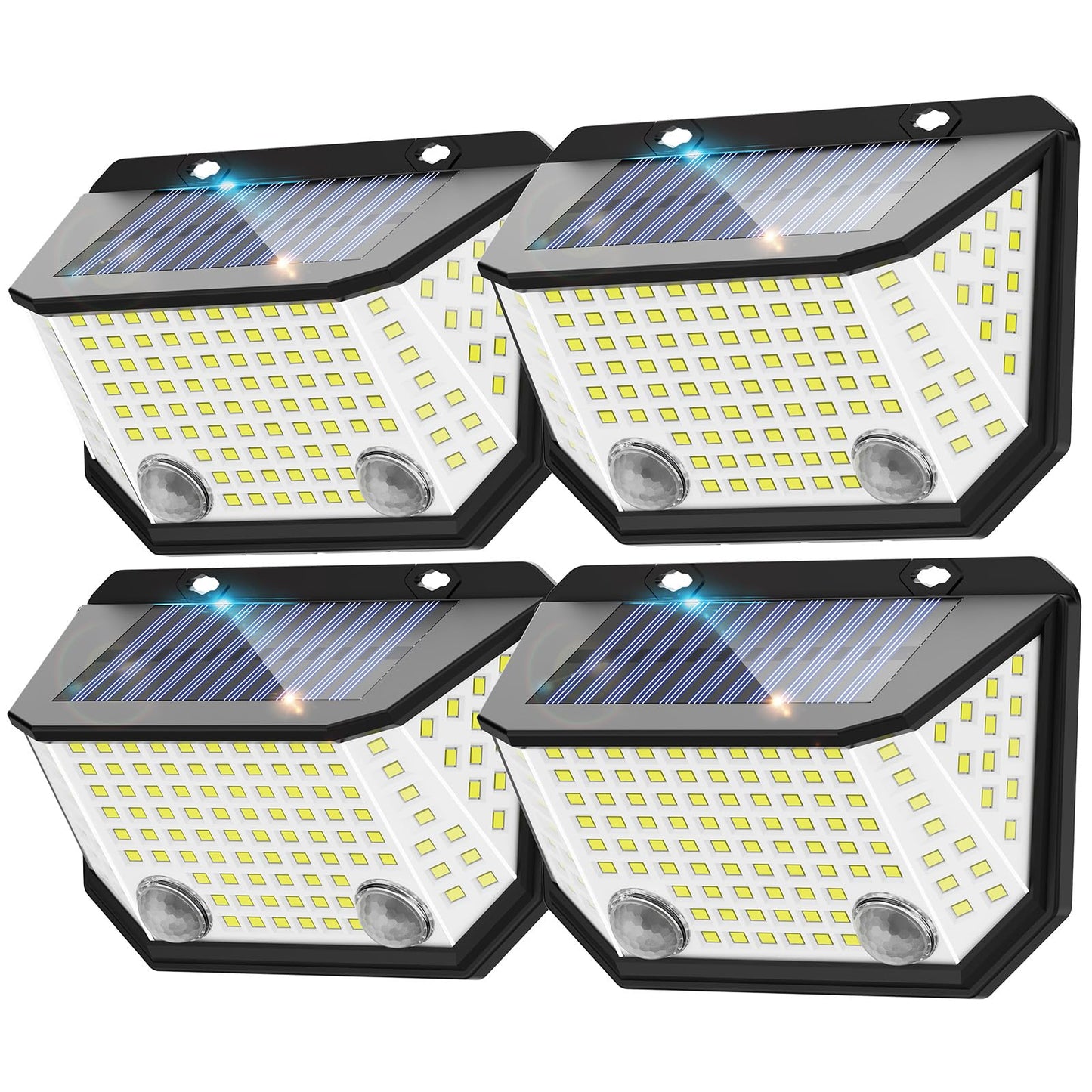 Kasonic Solar Lights Outdoor, 122 LEDs Wider Motion Sensor Lights with 300°Wide Angle, Ultra-Bright Solar Security Wall Lights for Outside Garden Patio Fence Stairway, Cool White-4 Pack