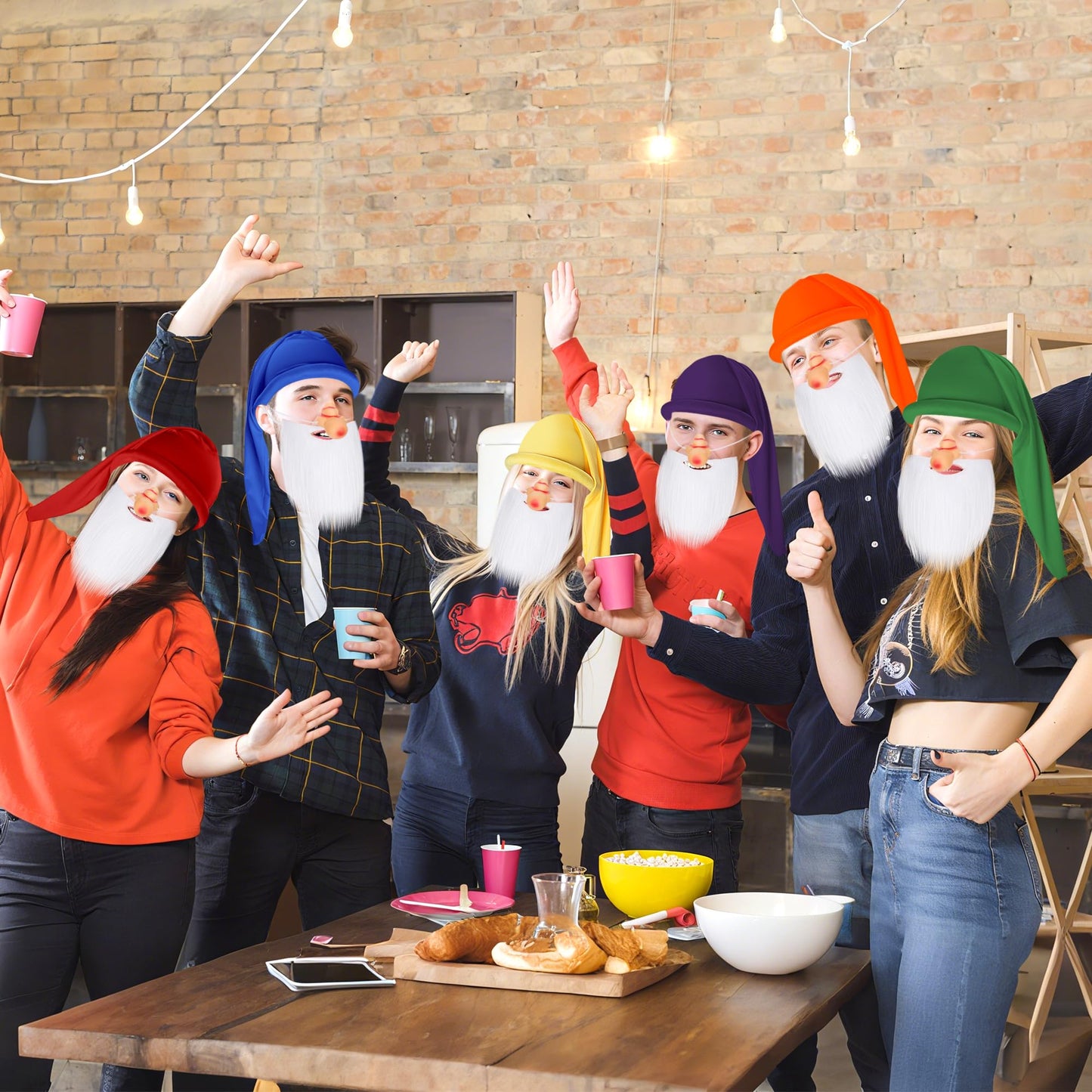 21Pcs Halloween Dwarf Costume Accessories, Colorful Dwarf Hats Set with Large Nose and White Beard,Christmas Cosplay Party