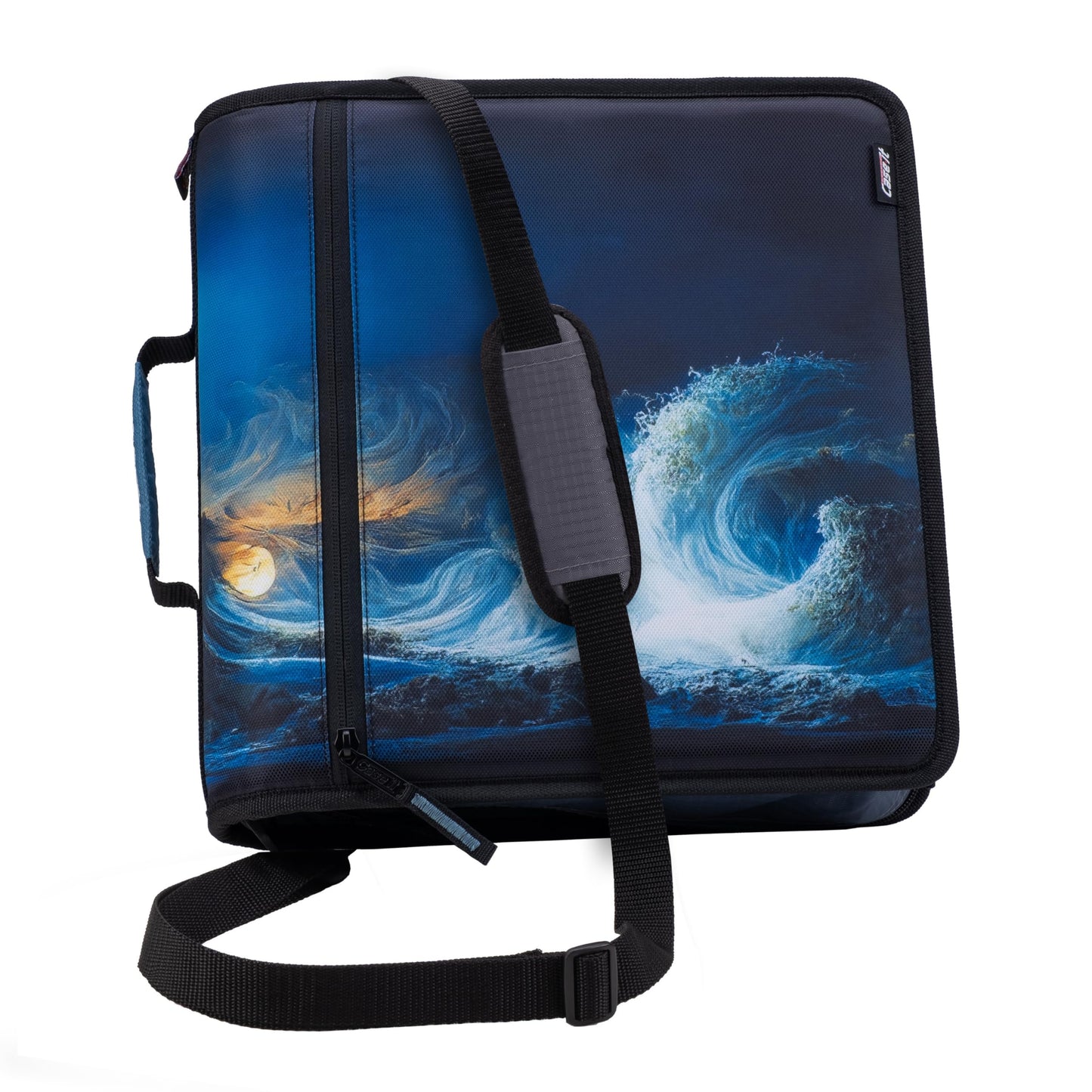 Case-it The Print Mighty Zip Tab Zipper Binder - 3 Inch O-Rings - 5 Color Tab Expanding File Folder - Multiple Pockets - 600 Sheet Capacity - Comes with Shoulder Strap - Tidal Wave D-146-P