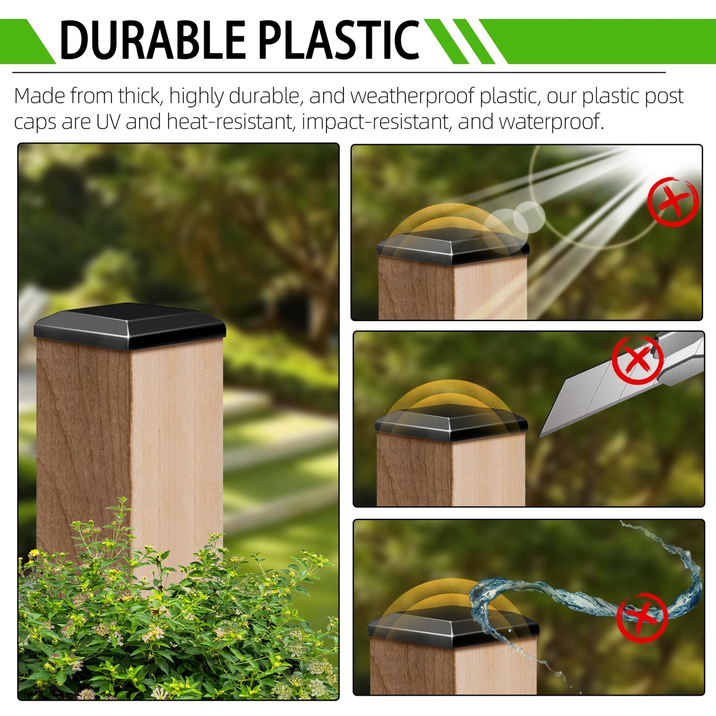 TonGass (24-Pack, Black) True I.D. 6"x6" Wood Fence Post Caps - Wooden Fence Cover Deck Post Cap, Durable Plastic Water-Proof and UV-Proof, Protect Wooden Poles from Cracking and Rotting