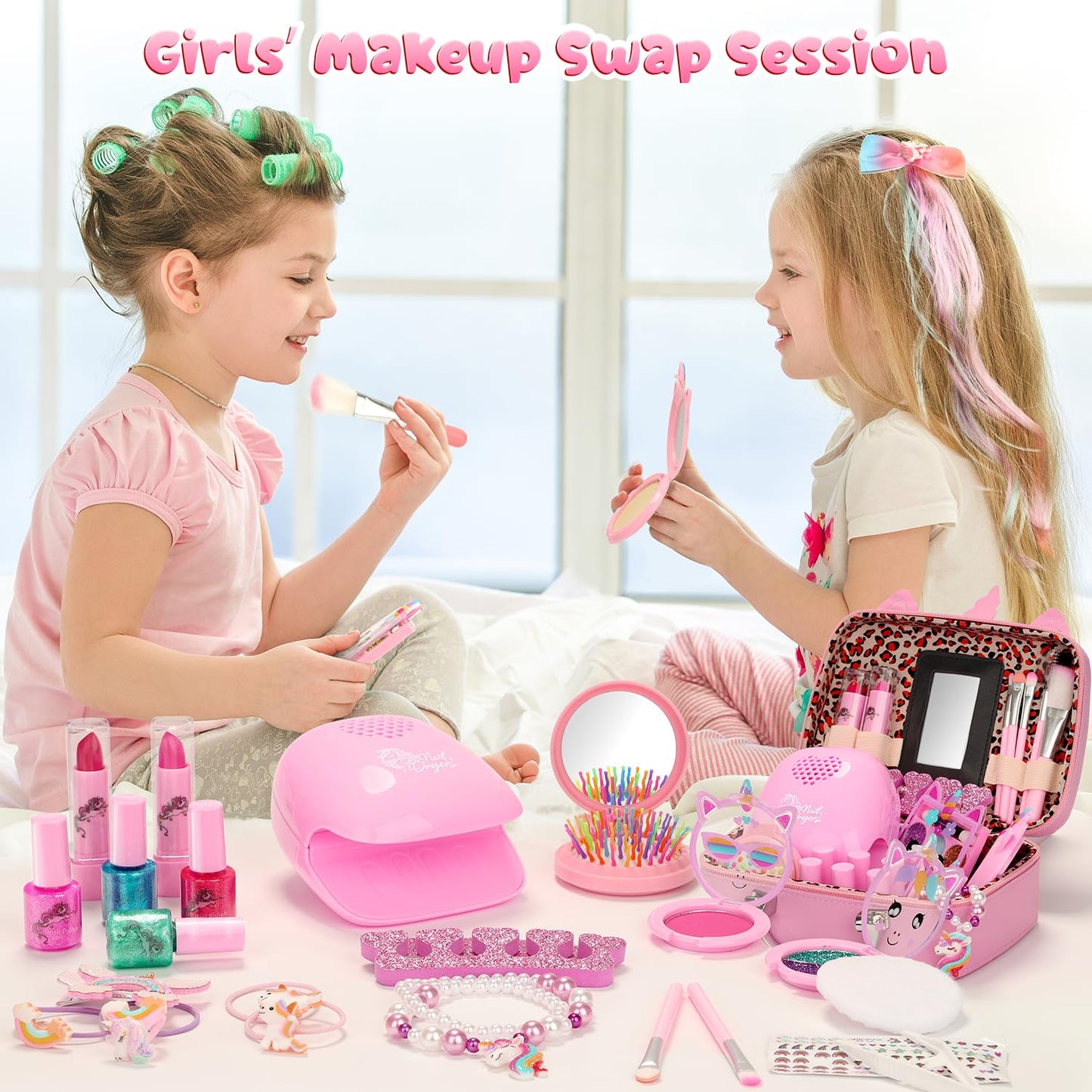 Kids Nail Polish Set for Girls,Kids Makeup Kit for Girls Non-Toxic Quick Drying,Christmas Birthday Gifts,Unicorn Gift for Girl,Princess Dress Up Toy Age 3+(Unicorn Pink)