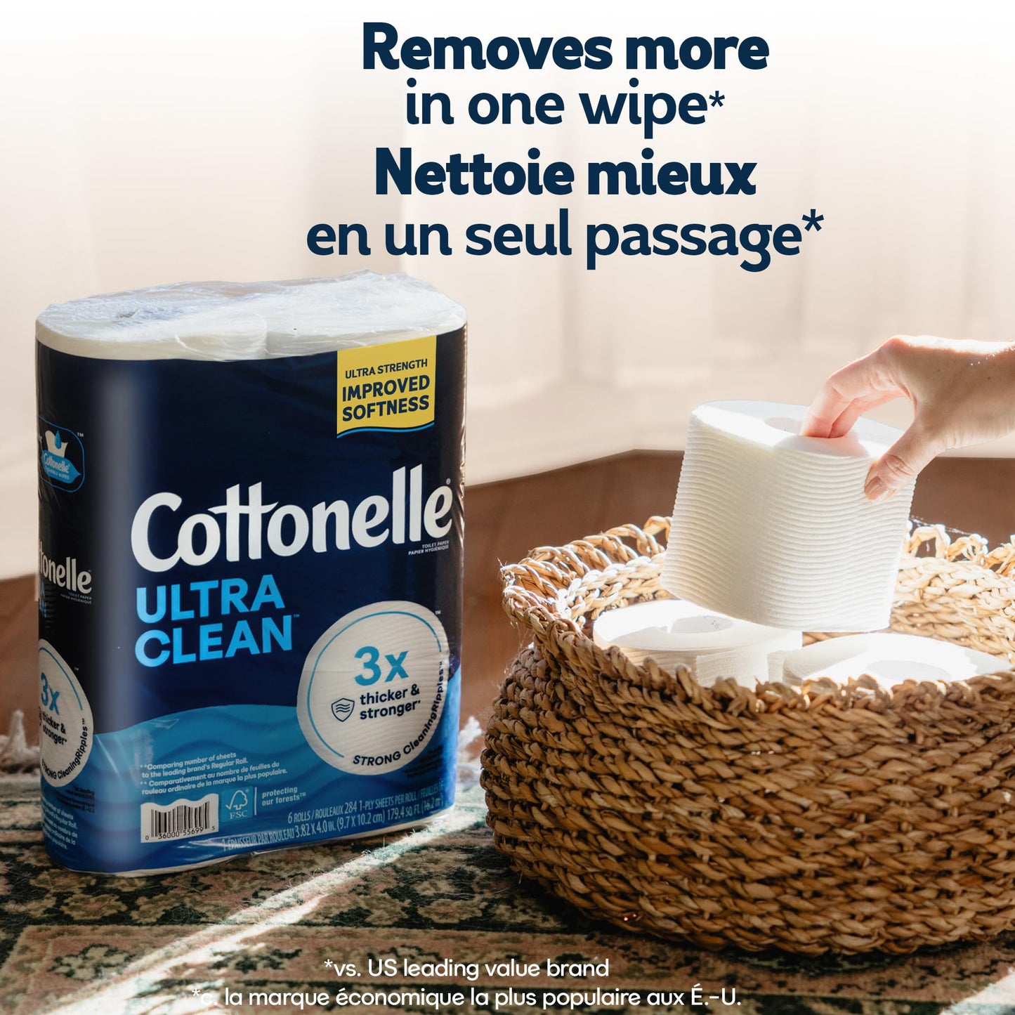 Cottonelle Toilet Paper, 36 Mega Rolls = 144 Regular Rolls (2 Packs of 18), Ultra Clean, Strong Bathroom Tissue, 284 Sheets per Roll, Packaging May Vary