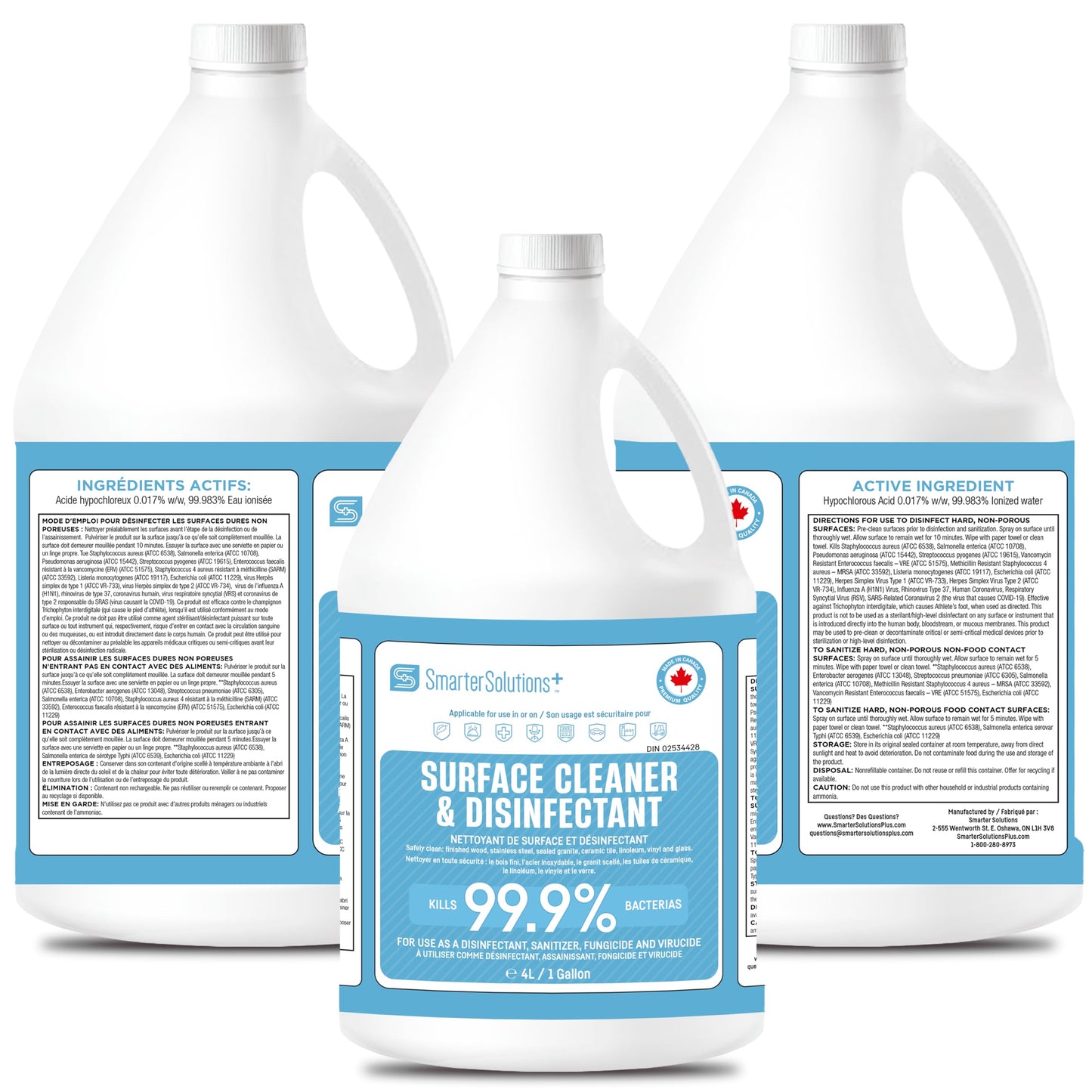 Hypochlorous Acid Cleaning Solution, Made in Canada, Hospital Grade Disinfectant Spray, All-Purpose Sanitizer & Deodorizer, Eliminate Viruses Including Norovirus (4L)