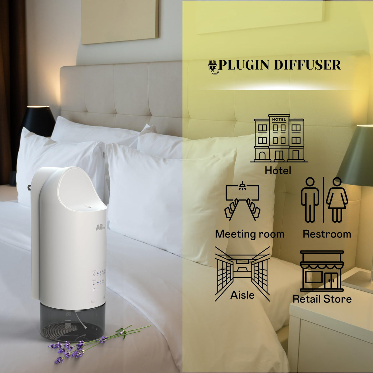 APelite™ Wall Plug-In Waterless Essential Oil Diffuser, Cold-Air Nebulizing Scent Machine, Light-Sensing Mode, 160ml Bottle, H705 Adjustable Home Fragrance