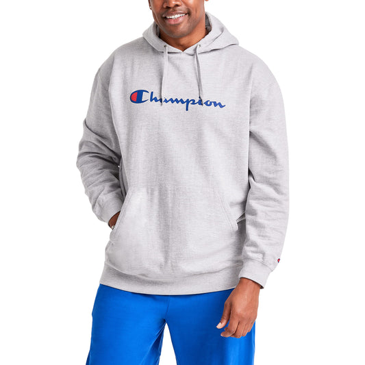 Champion Men's Graphic Powerblend Fleece Hoodie, Oxford Grey Script, X-Large
