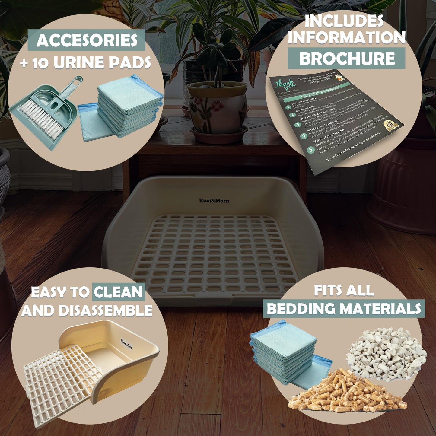 Kiwi & Mora Rabbit Litter Box - Extra Large Bunny Litter Box, Easy to Clean and Disassemble, Prevents Odors and Stains. Training Toilet Pan for Guinea Pig, Hamster, Kitty, Ferret, Galesaur,Chinchilla