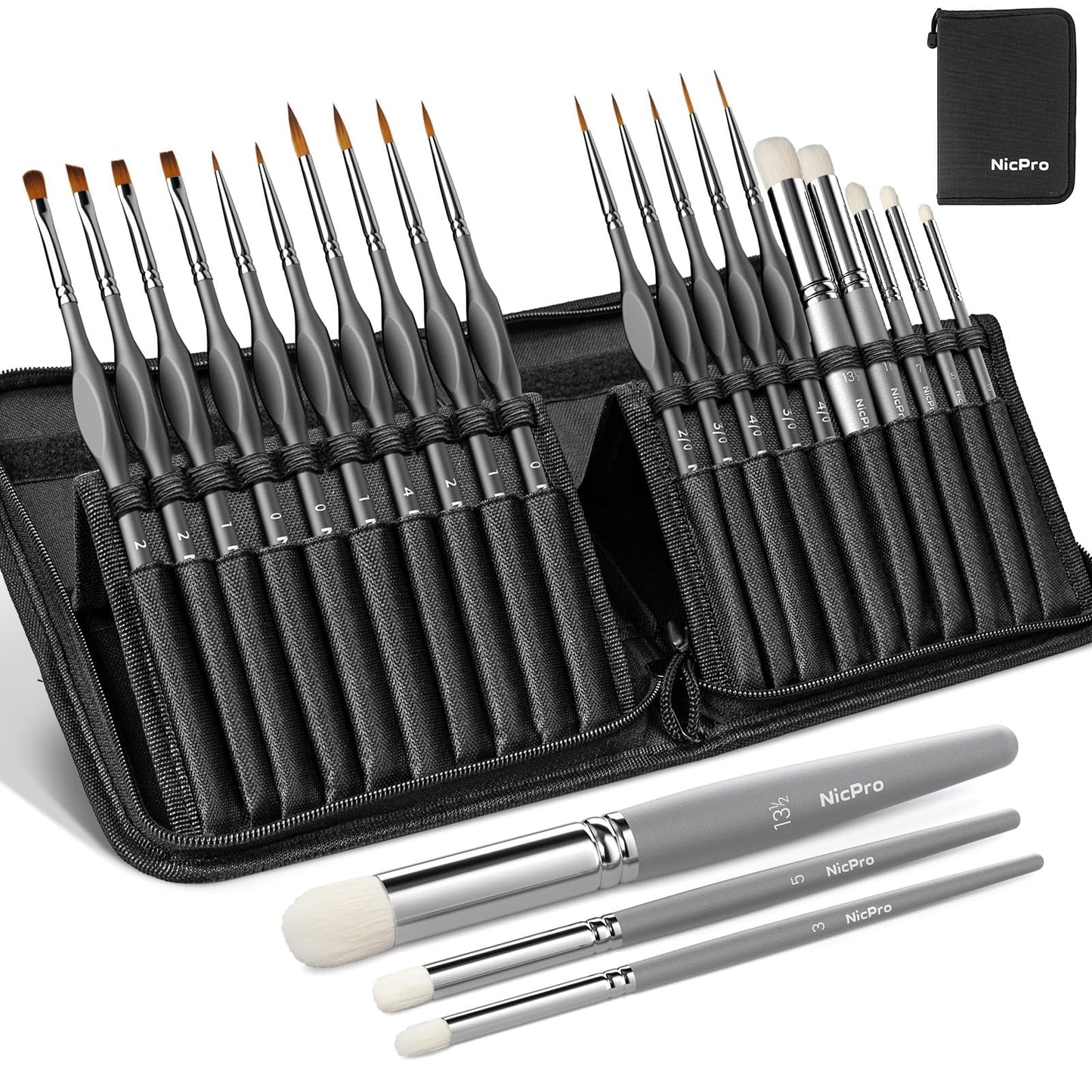 Nicpro Small Detail Paint Brush Drybrush Kit - 20PCS Model Miniature Painting for Fine Detailing & Art Oil - Watercolor & Figurine Tips, Paint by Number, Model Rock Painting, Dark - with Nylon Case