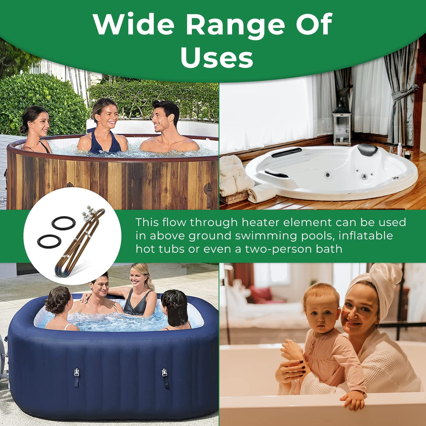 5.5KW 240V Titanium Flo-Thru Universal Heating Element, Hot Tub Heater Element with Mounting Hardware Replacement for Balboa Spa Heater Element, Applicable in Spas Electric Heaters Or Swimming Pools