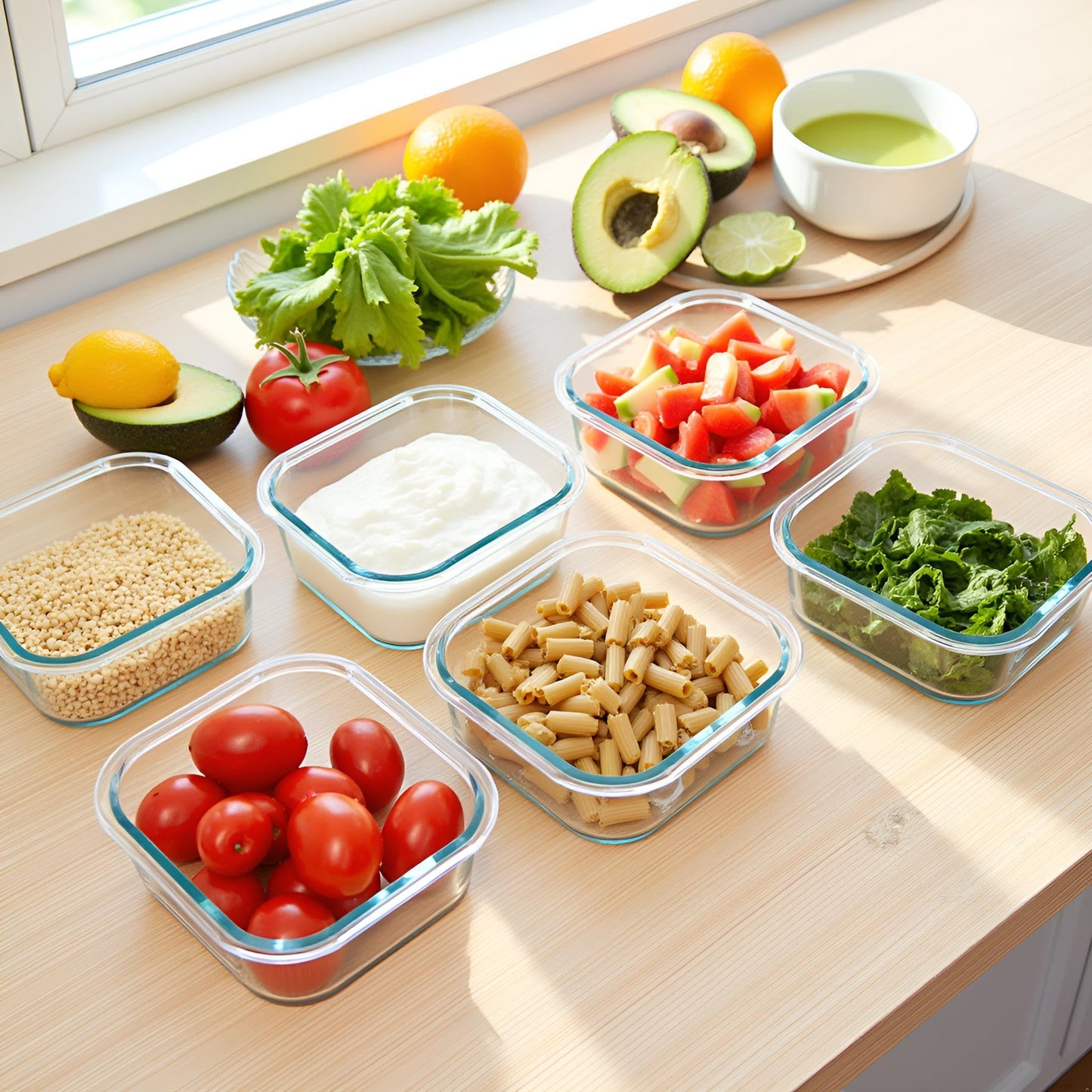 R.repad yay 16oz Square Glass Food Storage Containers With Lids, 2 Cup Square Glass Food Containers With Lids, BPA free Small Meal Prep Bowls for leftovers, Dishwasher, Freezer Safe (8Pack)