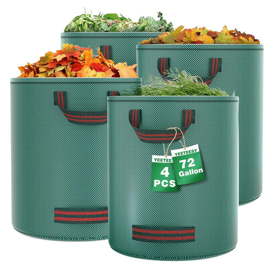 4 Pack 72 Gallon Garden Yard Waste Bags, Reusable Collapsible Plants Leaf Grass Waste Bag, Heavy Duty Gardening Bags for Garden Yard Lawn (4 Pack Bags)