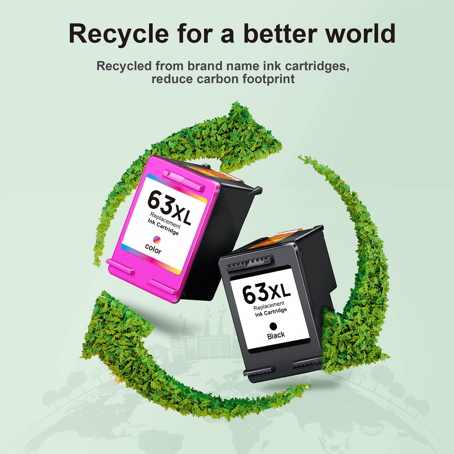 63XL Ink Cartridges Black and Color Replacement for HP Ink 63 63XL HP63 Work for DeskJet 1112, 2130, 3630 Series, Envy 4510 4520, OfficeJet 3830 4650 5200 Printer F6U63A F6U64A (2 Pack) High Yield