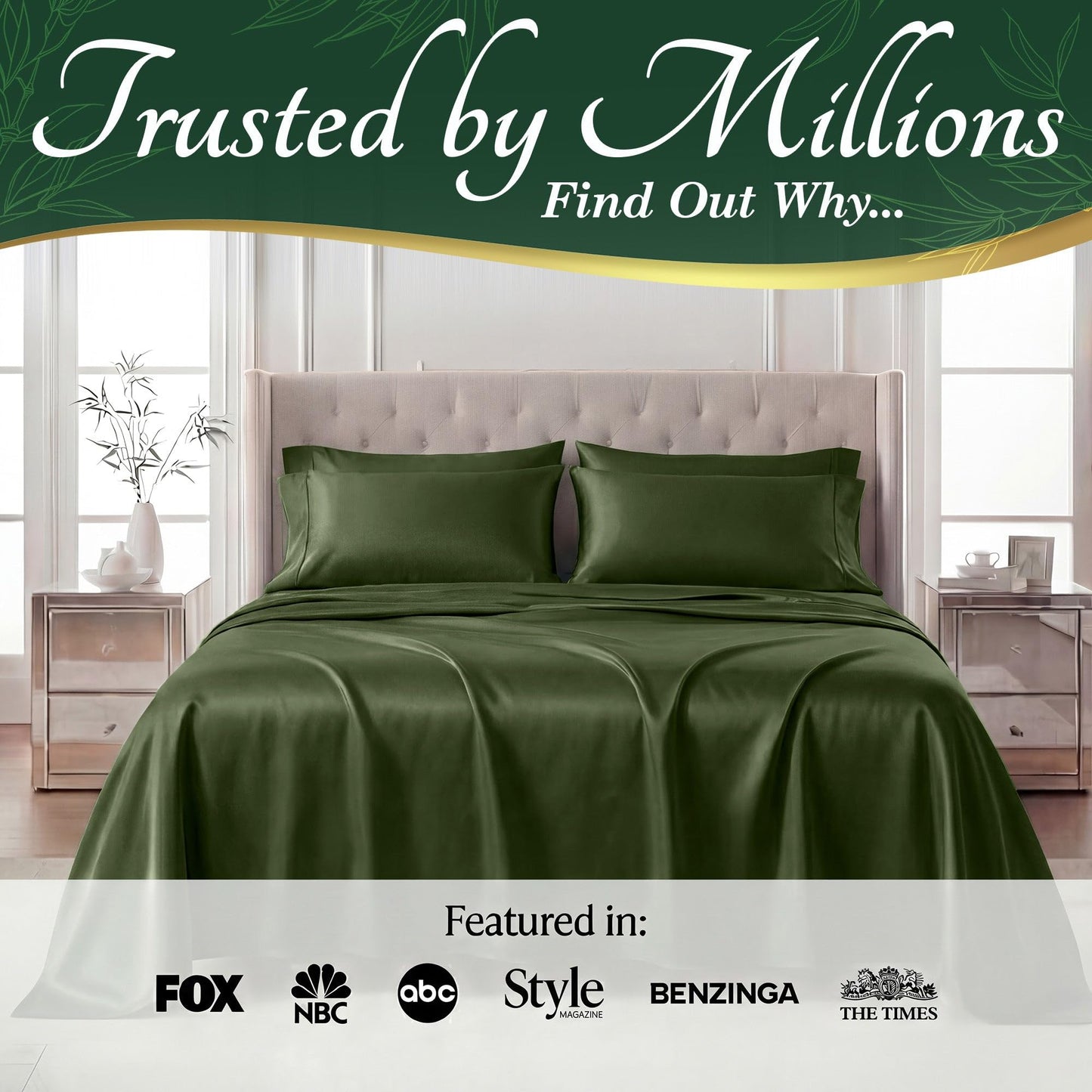DECOLURE 100% Organic Viscose Derived from Bamboo Sheets Full Size 6pcs - Ultra Soft & Luxuriously Cooling, 17" Deep Pocket, Double Stitching, Perfect for Hot Sleepers - Full Bed Sheets (Olive)