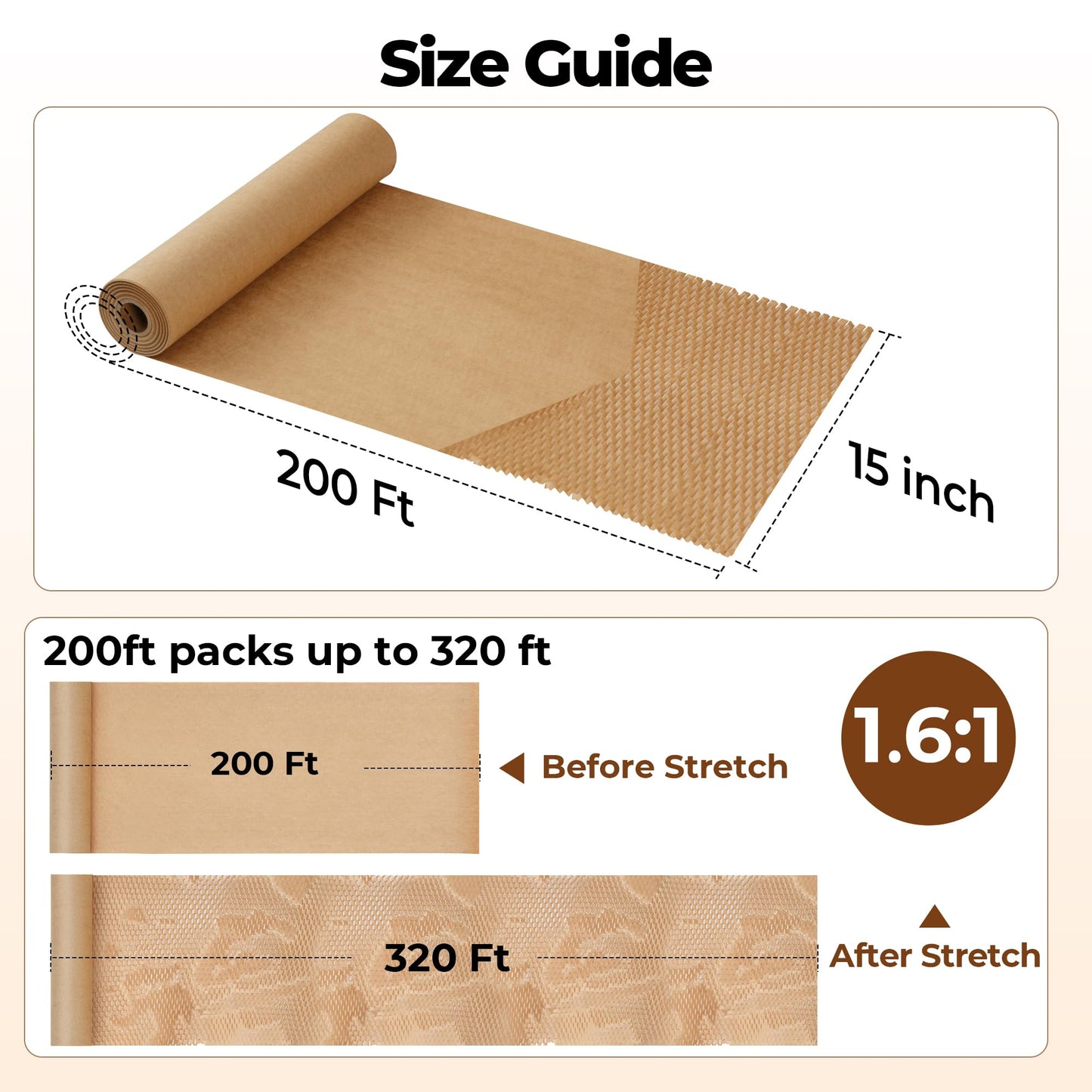 Tera Honeycomb Packing Paper Eco-friendly: 15"x200' Recyclable Cushioning Wrap for packaging Moving Supplies Shipping Boxes Gift Wrapping Paper Alternative to Bubble Wrap with 20 Fragile Sticker