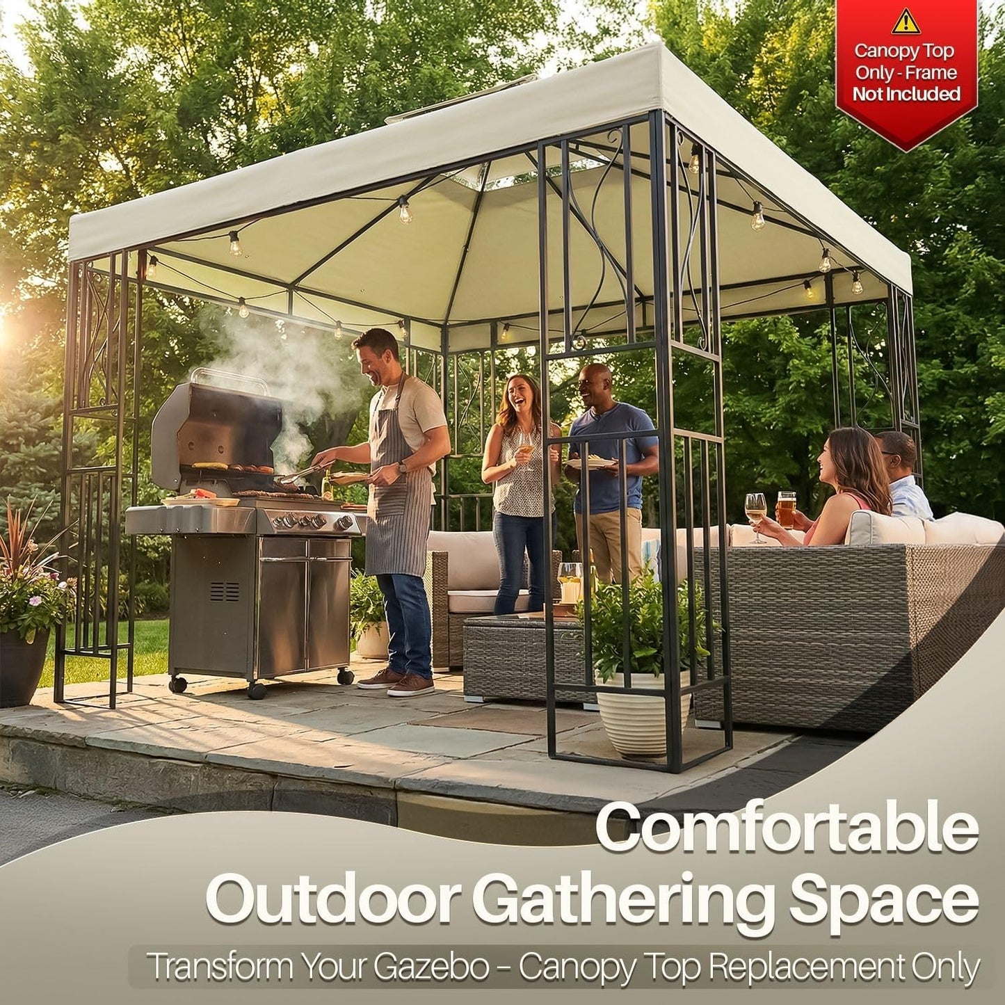 Flexzion Gazebo Cover Replacement Canopy Top 10x10 Ft (3m x 3m) - Double Tier Top Canopy Cover Replacement with UV30+, Dirt, Water Resistant for Outdoor, Sunshade, Garden, Patio, Pavilion (Ivory)