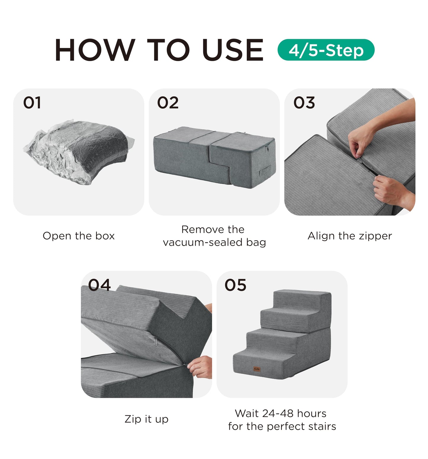 Made4Pets Dog Stairs for Small Dogs High Beds Extra Wide 28" W 35D Foam, 4-Step 18" H Folding Blanced Dog Ramp for High Beds Couch Sofa Chair, Pet Stairs Dog Steps Non-Slip Bottom Cat Stairs-Grey