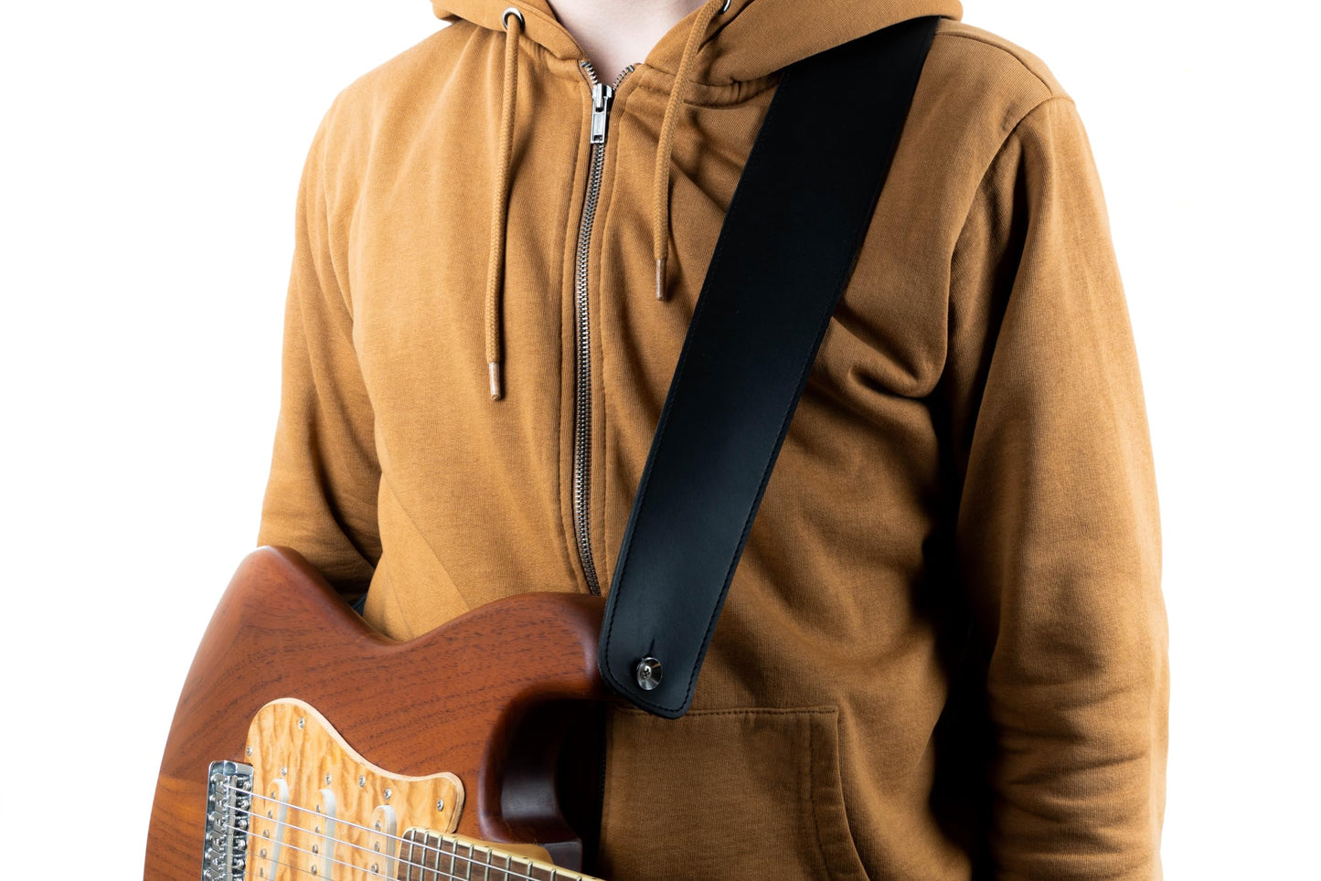 GUITAR STRAP Classsic Natural leather Adjustable length for Acoustic, Electric, Bass Guitars. Gift for Guitar Player. Release shoulder and neck tension (Black)