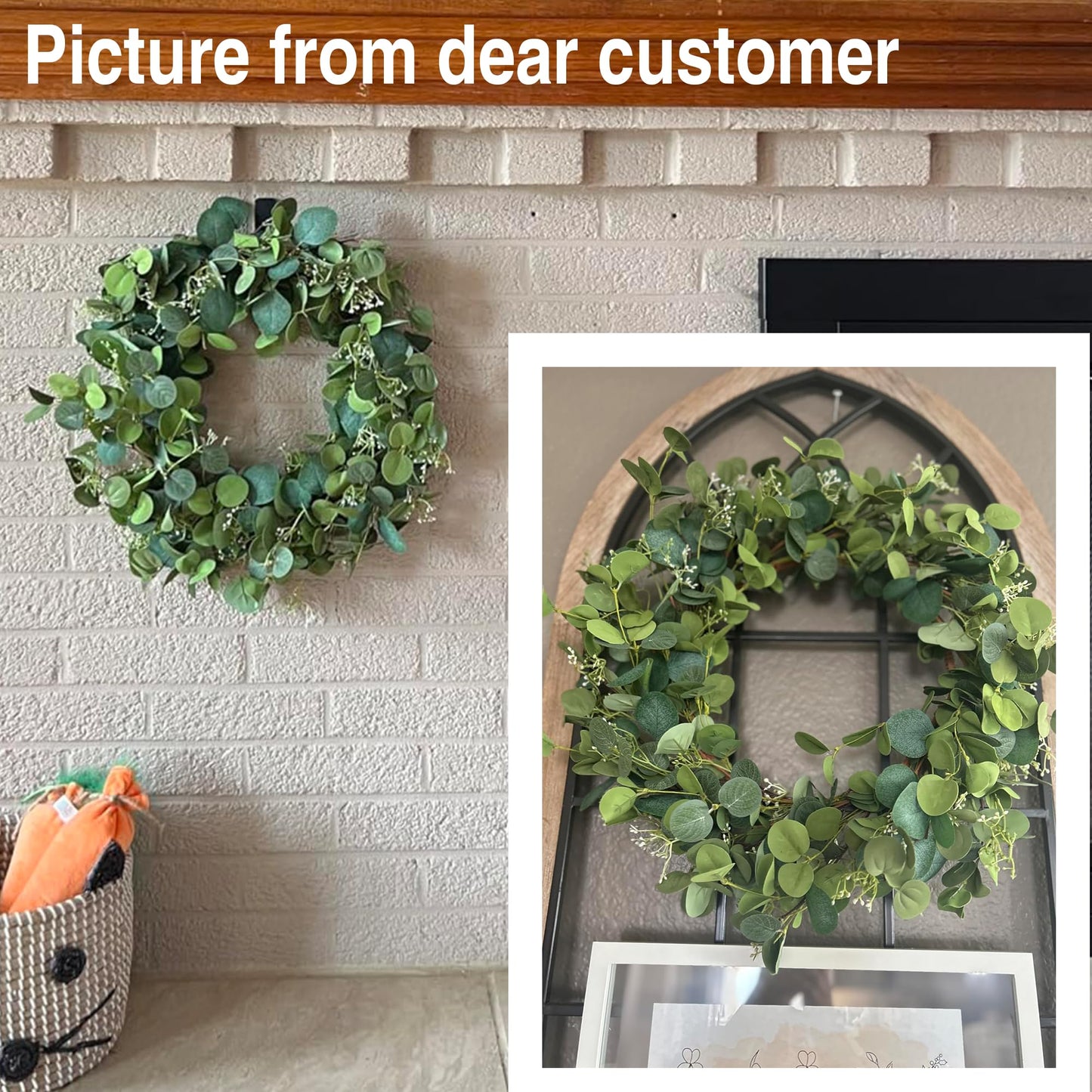 HomeKaren Eucalyptus Wreaths for Front Door 22" 55cm, Handmade Green Leaves Wreath for Summer, Spring and All Seasons, Greenery Floral Wreath for Wall and Outside