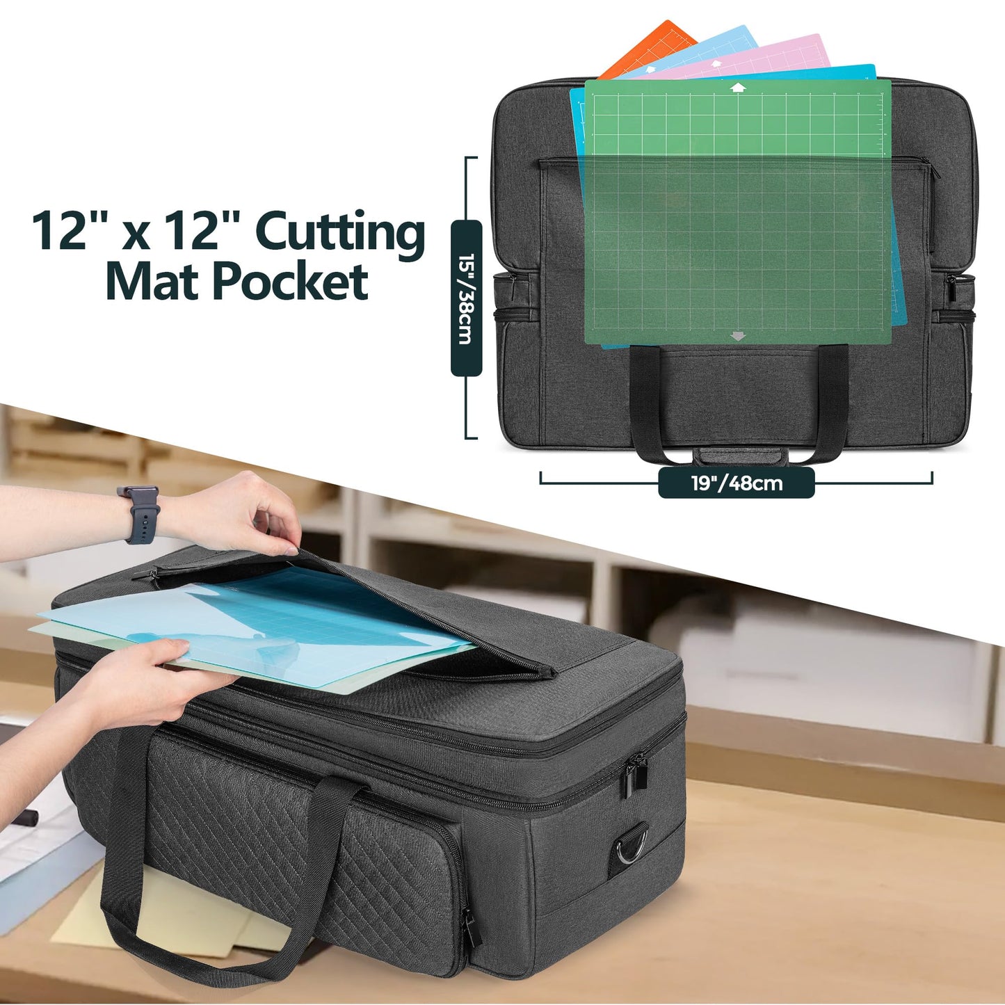 Luxja Double-Layer Carrying Case with Cutting Mat Pocket Compatible with Cricut Maker 4, Maker 3, Explore 4, Explore 3, Explore Air 2, Multiple Storage Bag for Cricut Accessories and Supplies, Black