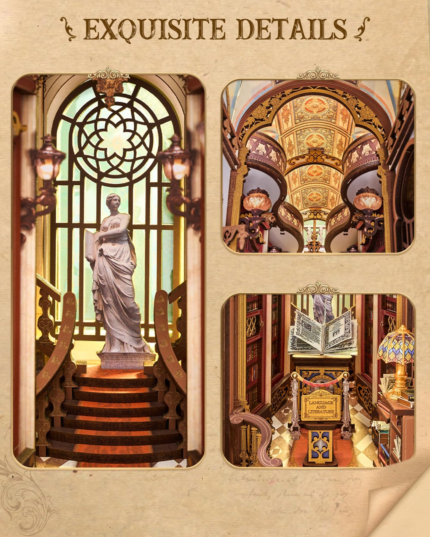 Rolife Book Nook Kits Library of Wonders 3D Puzzle, 10.4" Decorative Bookends Baroque-Style Booknook Bookshelf Insert Decor, Unique Gift for Adult Crafters Book Lovers