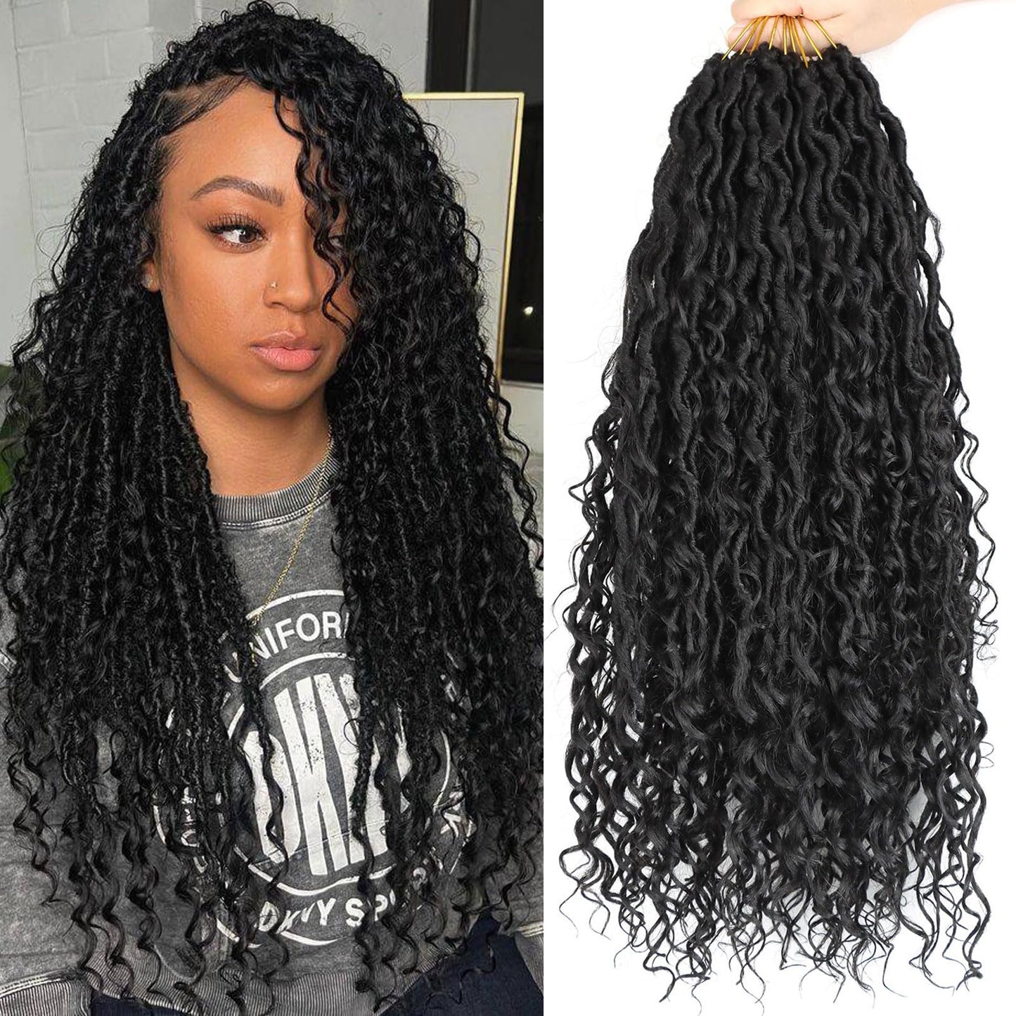 LMZIM 18 inch Goddess Locs Crochet Hair 8 Packs Boho Faux Locs Crochet Braids for Black Women Soft Locs Crochet Hair Pre Looped 1B