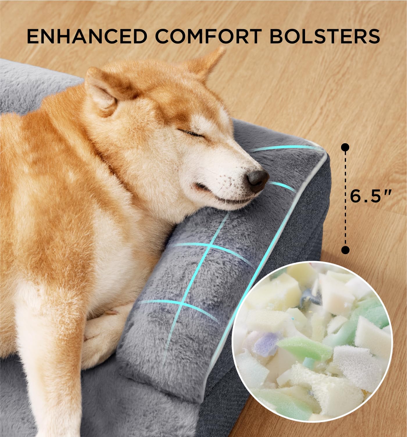 Made4Pets Large Dog Bed with Sides Memory Foam Orthopedic Dog Bed with Removable Washable Cover Dog Couch with Waterproof Liner Dog Sofa Non-Slip Bottom & Egg-Crate Foam, Grey