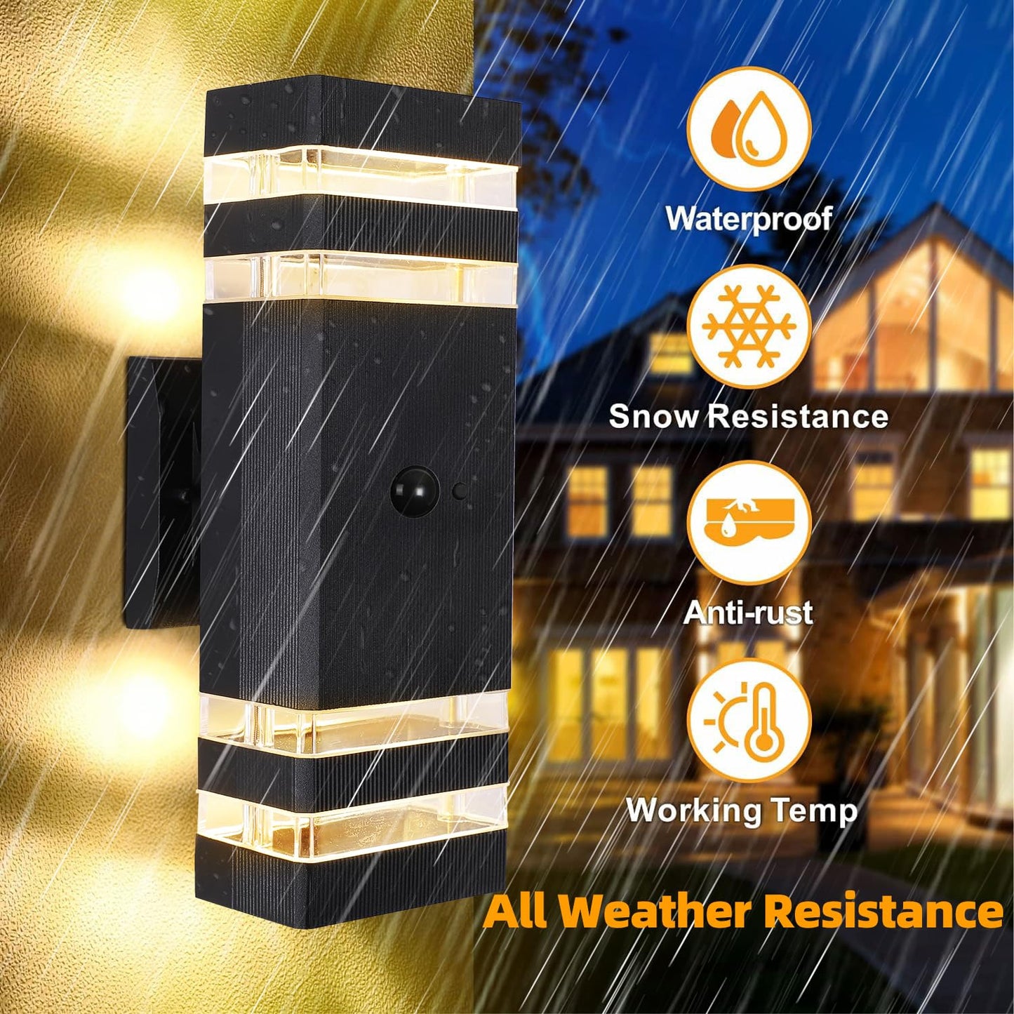 JESENBIL Motion Sensor Outdoor Wall Lights, 2 Pack Dusk to Dawn Porch Lighting Wall Mount, Waterproof Exterior Light Fixture Aluminum Outside Light for House, LED Outdoor Wall Sconce for Patio Garage