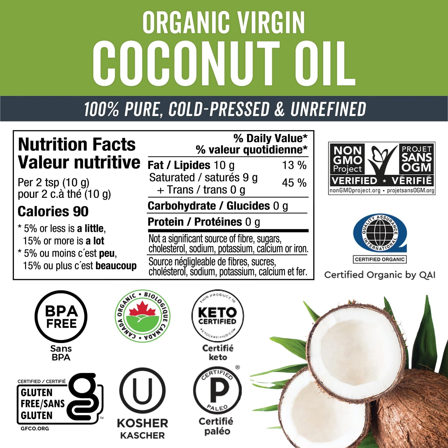 Viva Naturals Organic Virgin Coconut Oil,16 fl oz (473 mL) – Coconut Oil for Hair, Skin, Cooking & Baking – Cold-Pressed, Unrefined & Non-GMO – Keto & Paleo Certified – BPA-Free Jar