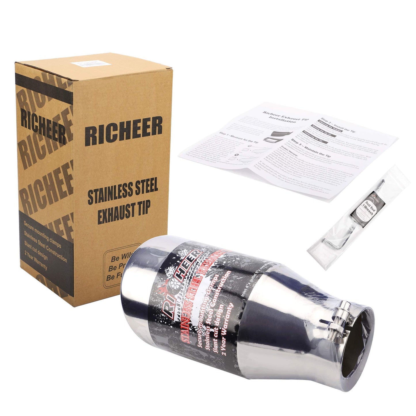 4 Inch Inlet Chrome Exhaust Tip, 4" x 6" x 12" Clamp On Design Universal Stainless Steel Diesel Exhaust Tailpipe Tip.