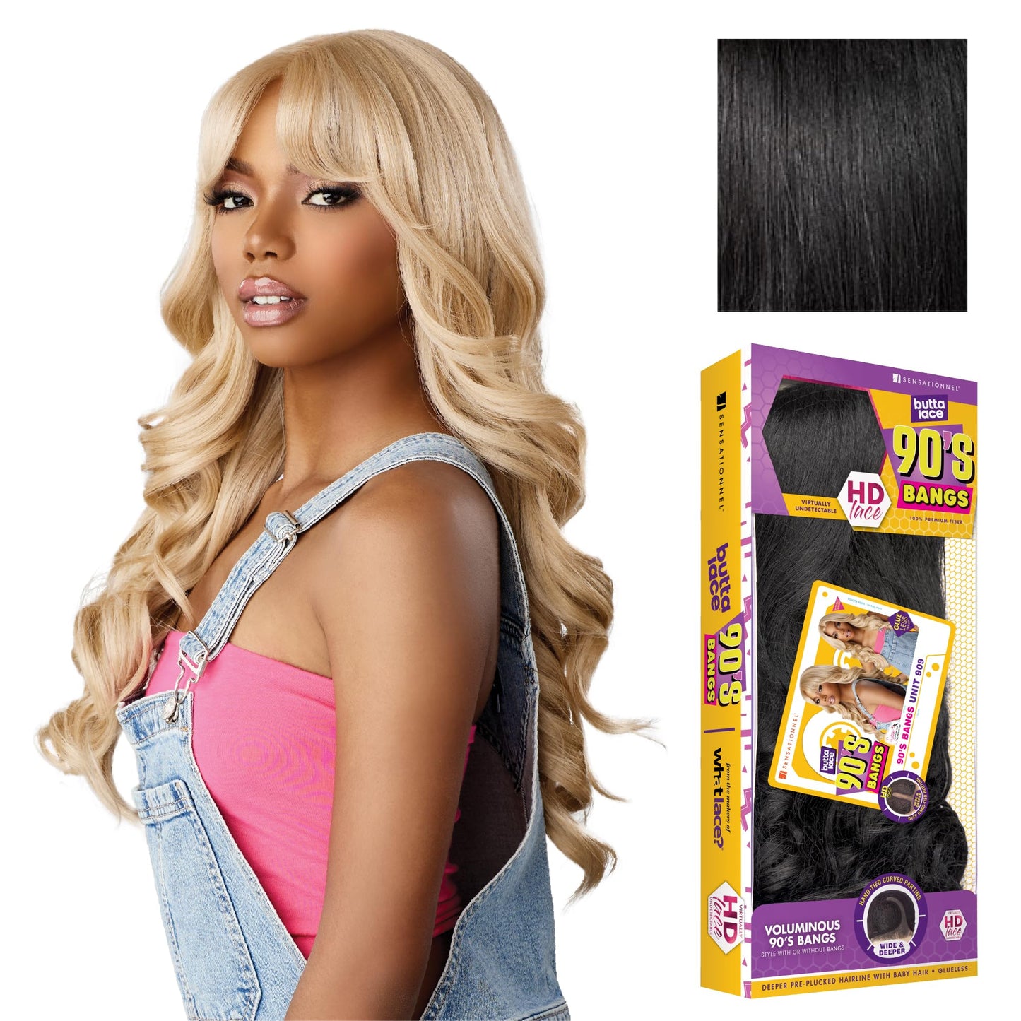 Sensationnel Butta 90sbangs lace wigs - butta lace 90s bangs unit 909 glueless wide deep part synthetic preplucked hairline HD lace - Butta 90s bangs unit 909 (1 JETBLACK)