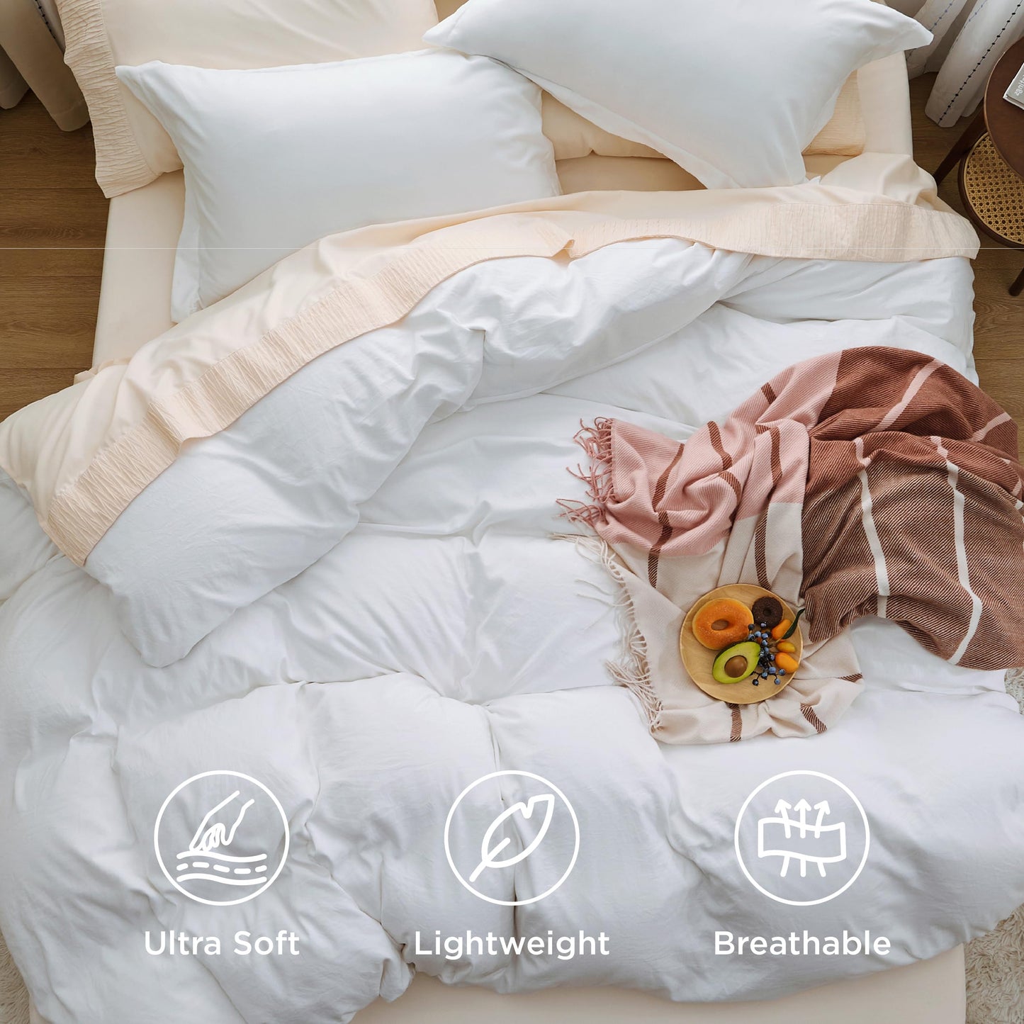 Bedsure White Duvet Cover Queen Size - 3 Pieces Prewashed Cotton-Like Extra Soft Bedding Set, Includes 1 Duvet Cover 90x90 Inches with Zipper Closure & 2 Pillow Shams, Comforter Not Included