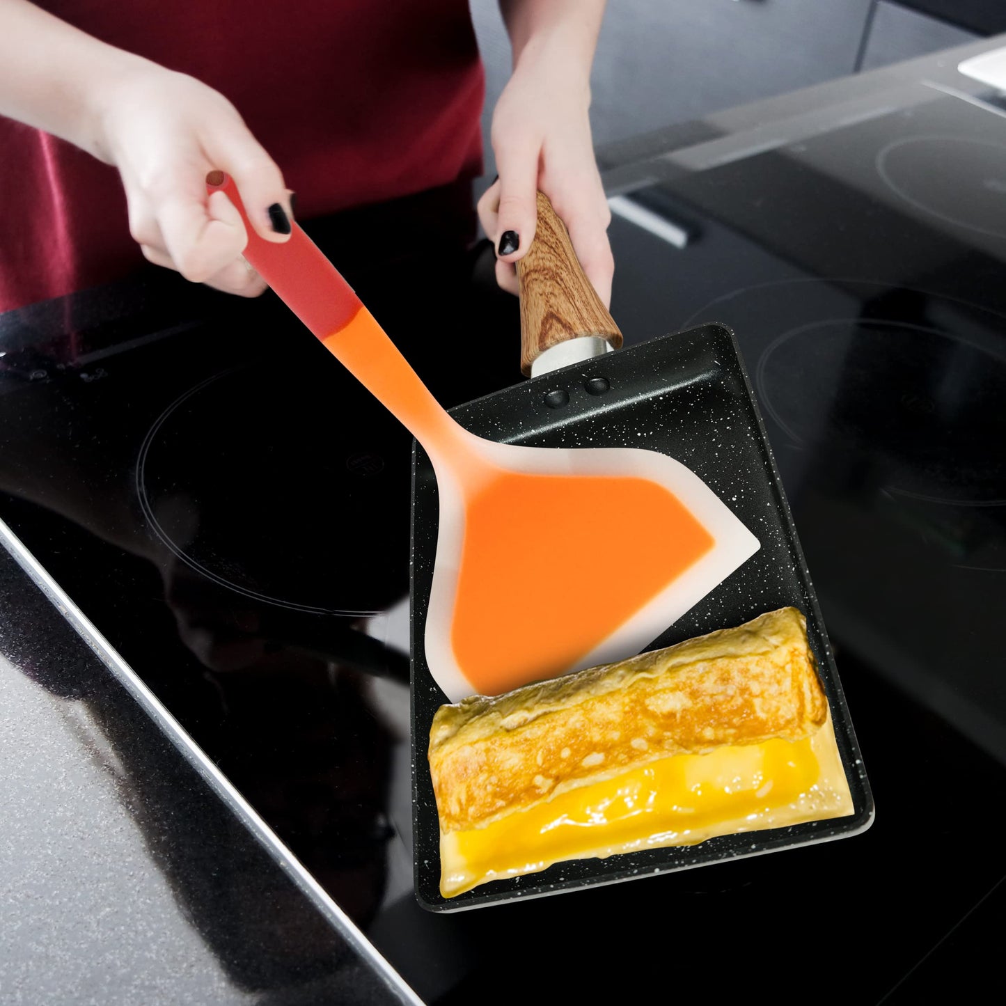 Tamagoyaki Pan, Japanese Cookware, Egg Pan, Rectangle Frying Pan, Kitchen Accessories, Square Pan, Omelette Maker Nonstick, Omelet Pan, Cooking Tools, 7" x 5" Black (Without Lid)