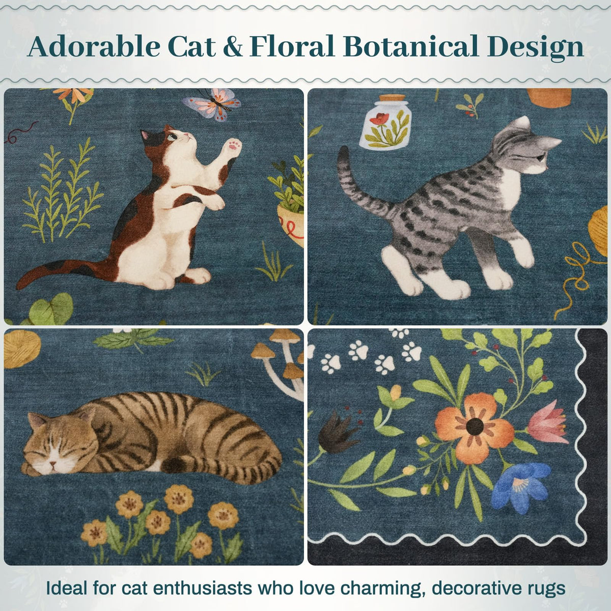 5x7 Area Rugs Living Room Rug - Floral Animal Boho Non-Slip Washable Carpet, Low Pile Non-Shedding Stain Resistance Boho Soft Carpet for Bedroom, Kids Playroom, Dining Room, Farmhouse (5'x7' Blue)