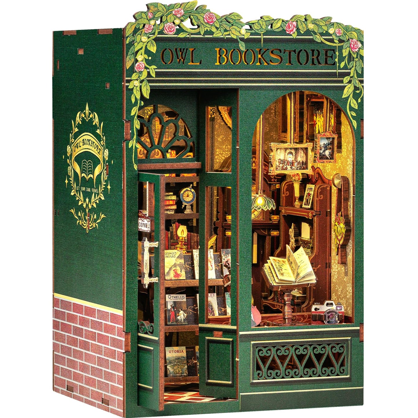 Fsolis Book Nook Kit, DIY Miniature House Kit for Adults Tiny House Mini Bookshelf Diorama Building Kit 3D Wooden Puzzle for Adults Bookish Gifts for Women Book Lovers Readers (OWL Bookstore)