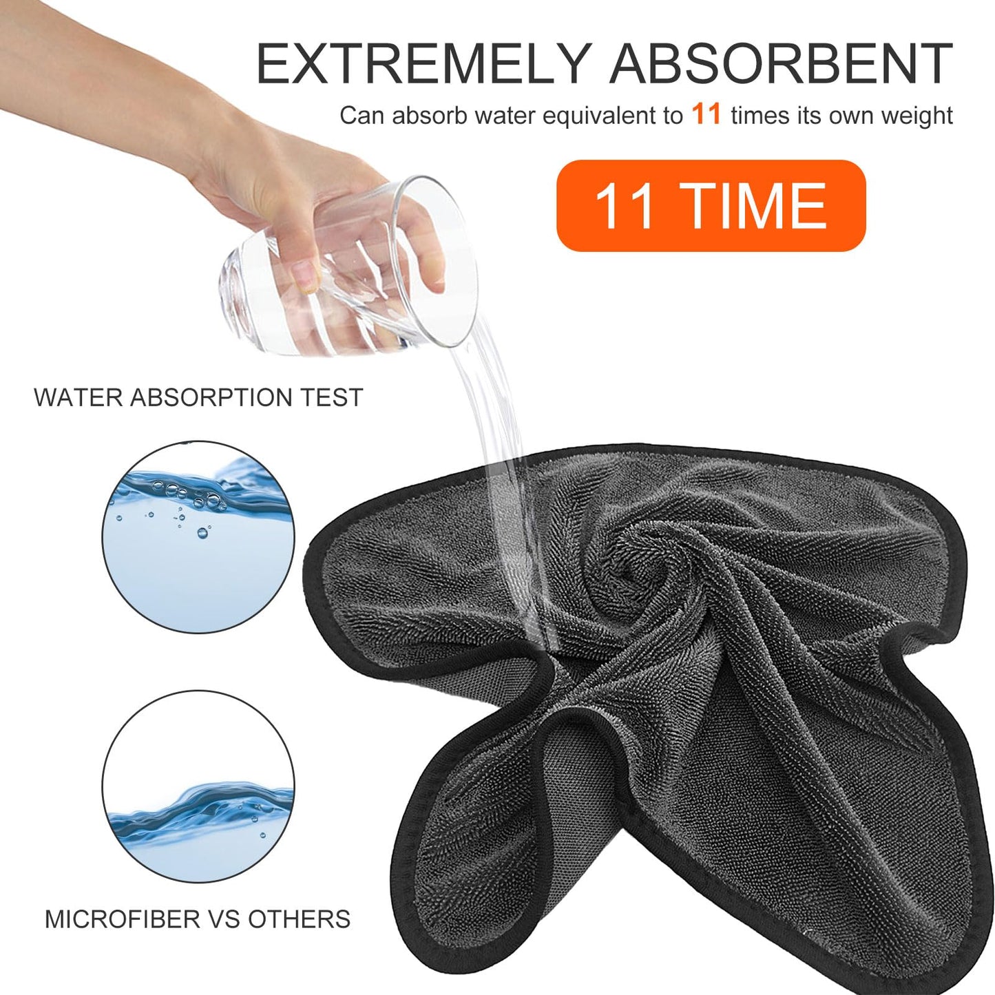 Longzhuo Shiny Microfiber Cleaning Cloths for Shower, Windows, Car, Home, and Office - 3pc Super Absorbent Bath Drying Towels (Gray)