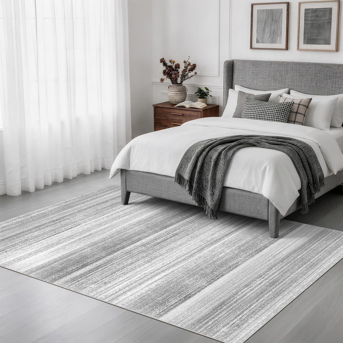 Premium Modern Abstract Rug - Stain Resistant Non-Slip Area Rug for Living Room Bedroom Dining Room Office Carpet - Grey 5x7