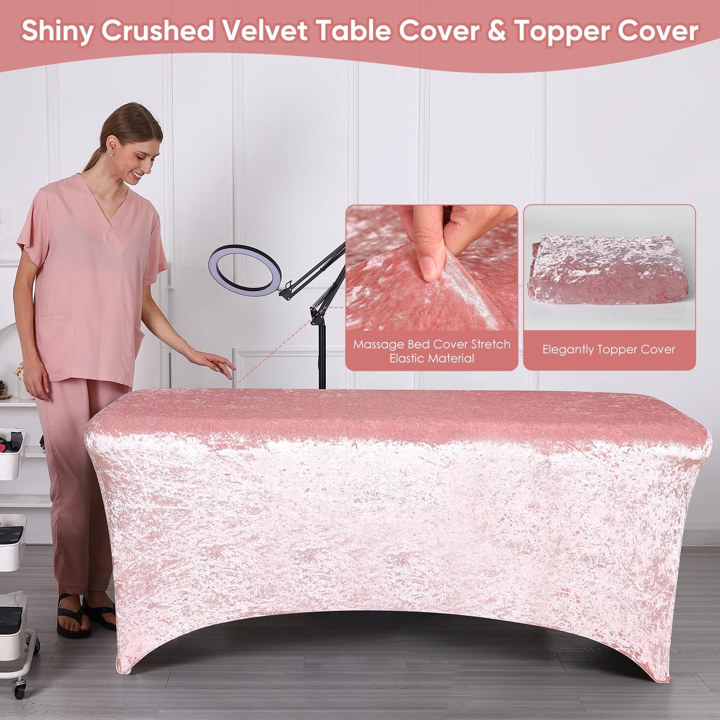 Crushed Velvet Curvy Lash Bed Topper Cover & Massage Table Cover Set, 2PCS Luxurious Protective Covers Machine Washable,Fits Lash Extension Beds,Beauty Spa Msaage Tables,Esthetician