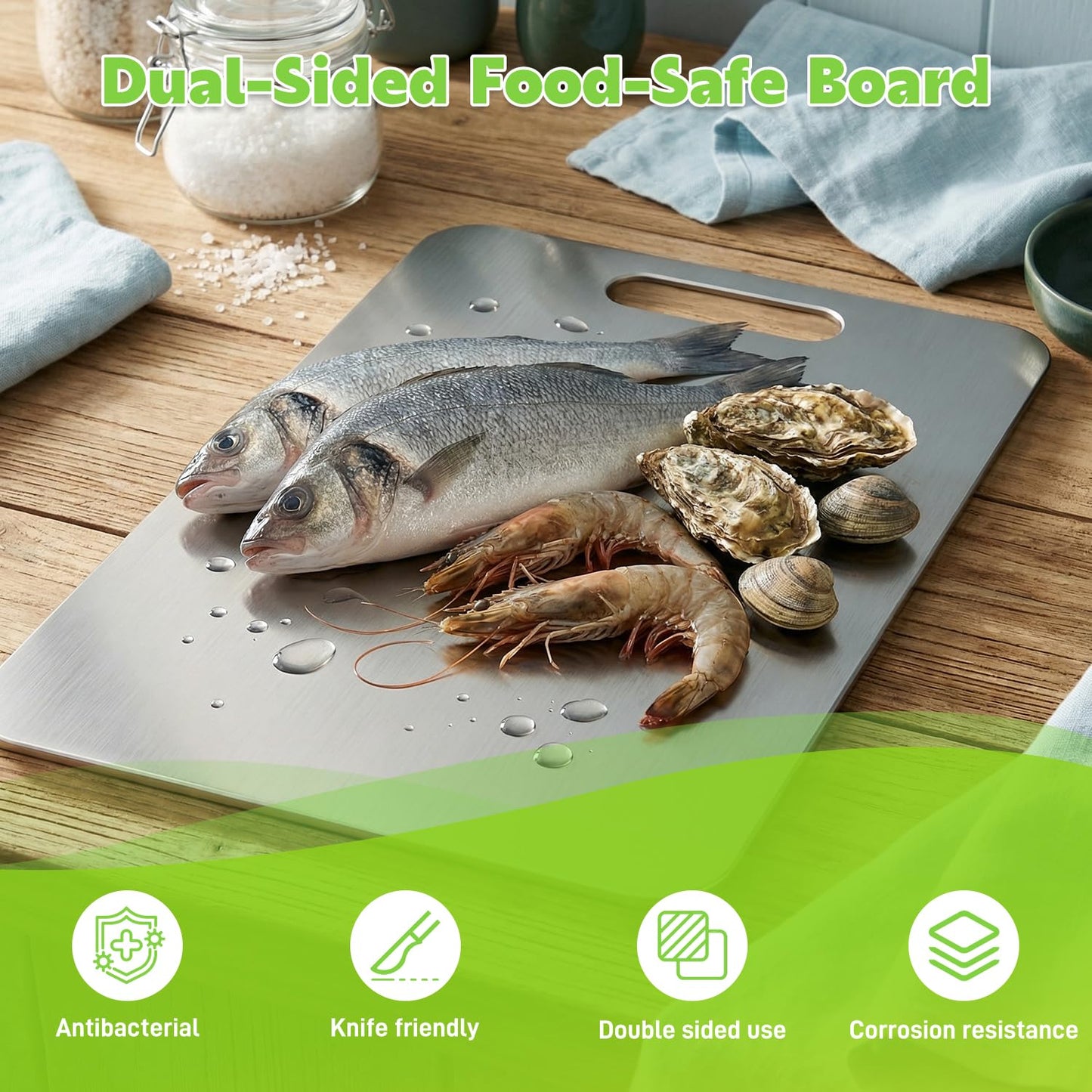 Titanium Cutting Board 3-Piece Set Pure Titanium Cutting Boards for Kitchen - Double-Sided Food-Grade Chopping Board Non-Stick Durable and Easy to Clean (M/L/XL 3-Piece Set)