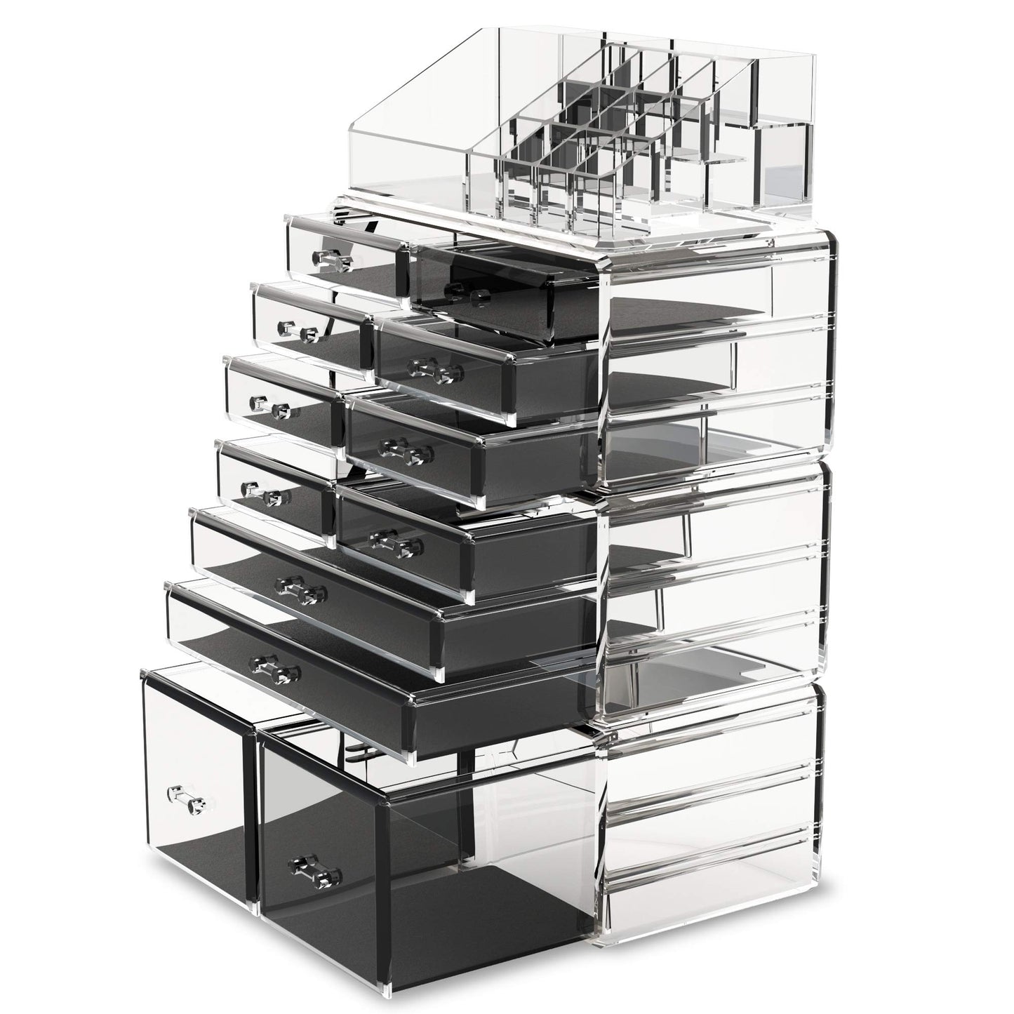 Readaeer Makeup Cosmetic Organizer Storage Drawers Display Boxes Case 12 Drawers （Clear）