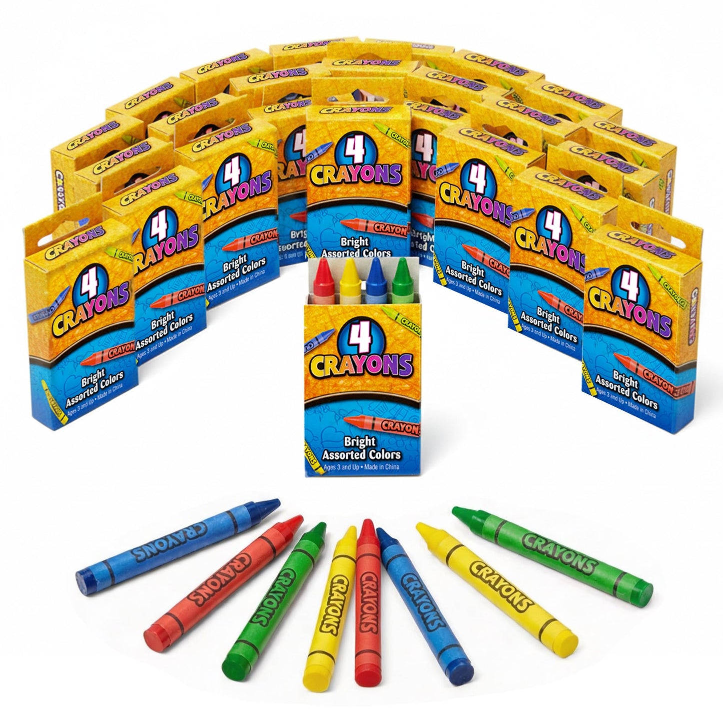 Bulk Crayons - 576 Crayons! Case Of 144 4-Packs, Premium Color Crayons for Kids and Toddlers, Non-Toxic, for Party Favors, Restaurants, Goody Bags, Stocking Stuffers